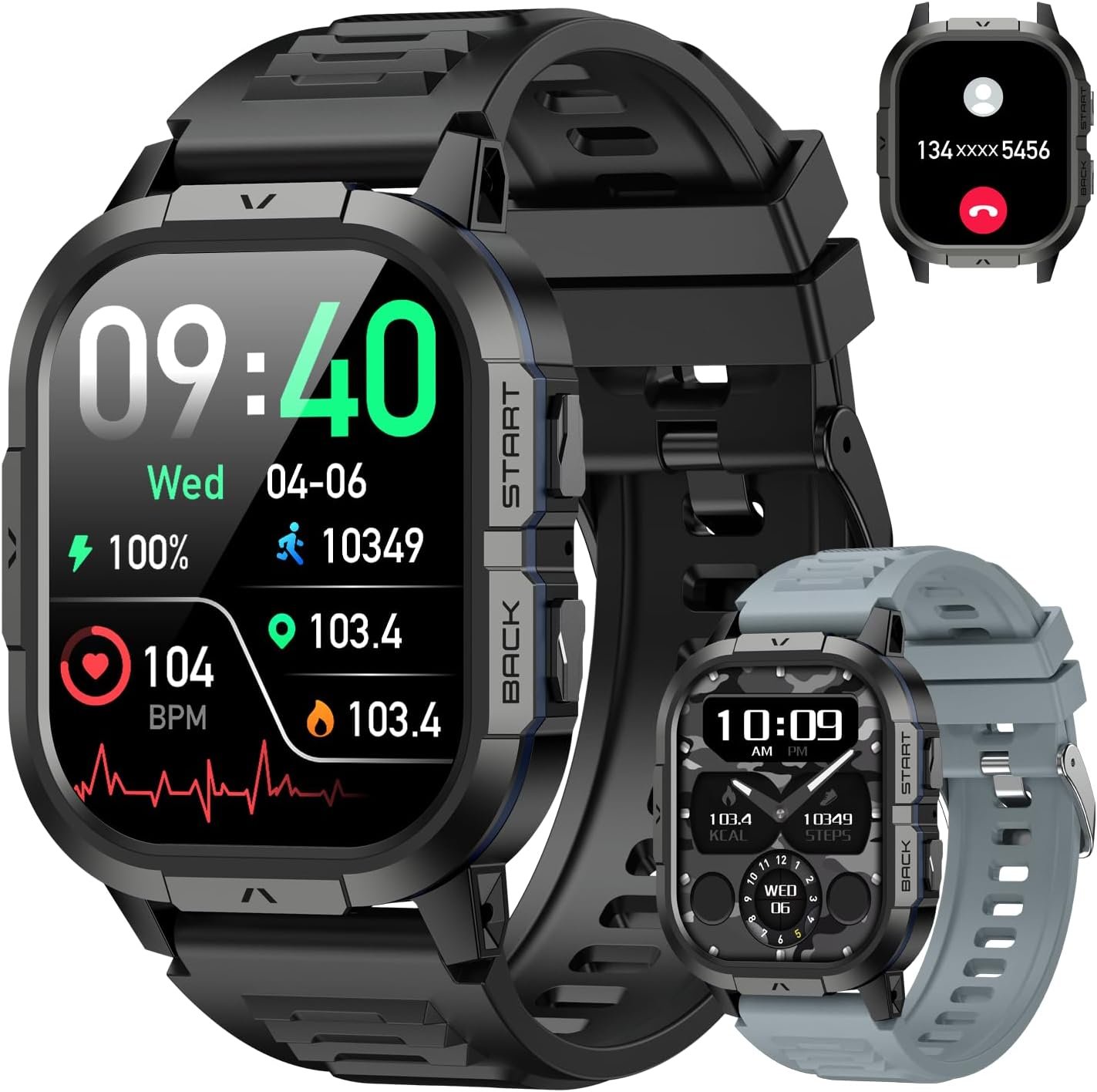 Smart Watch for Men Fitness Tracker: Waterproof Military Digital Mens Watches Make Answer Call Smartwatch Android Phone iPhone Samsung Compatible Step Pedometer Running Sleep SpO2 Heart Rate Monitor
