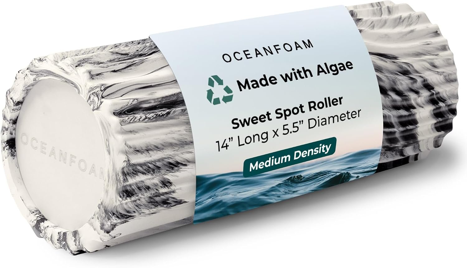 Oceanfoam Sweet Spot Medium Exercise Foam Roller 14″x5.5″ – Medium Density Travel Foam Roller for Physical Therapy, Deep Tissue Massage, Yoga, Pilates, Classic Exclusive Wave Texture (Black Marbled)