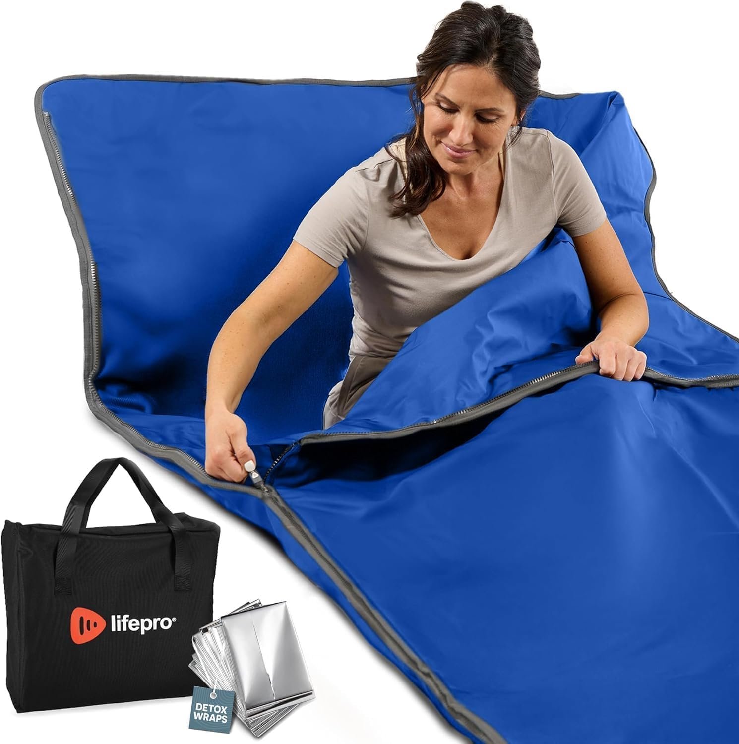LifePro RejuvaWrap Infrared Sauna Blanket with Low EMF and 9 Temp Levels | Features carbon fiber heating with detox wraps, waterproof interior, and storage carry bag for home wellness