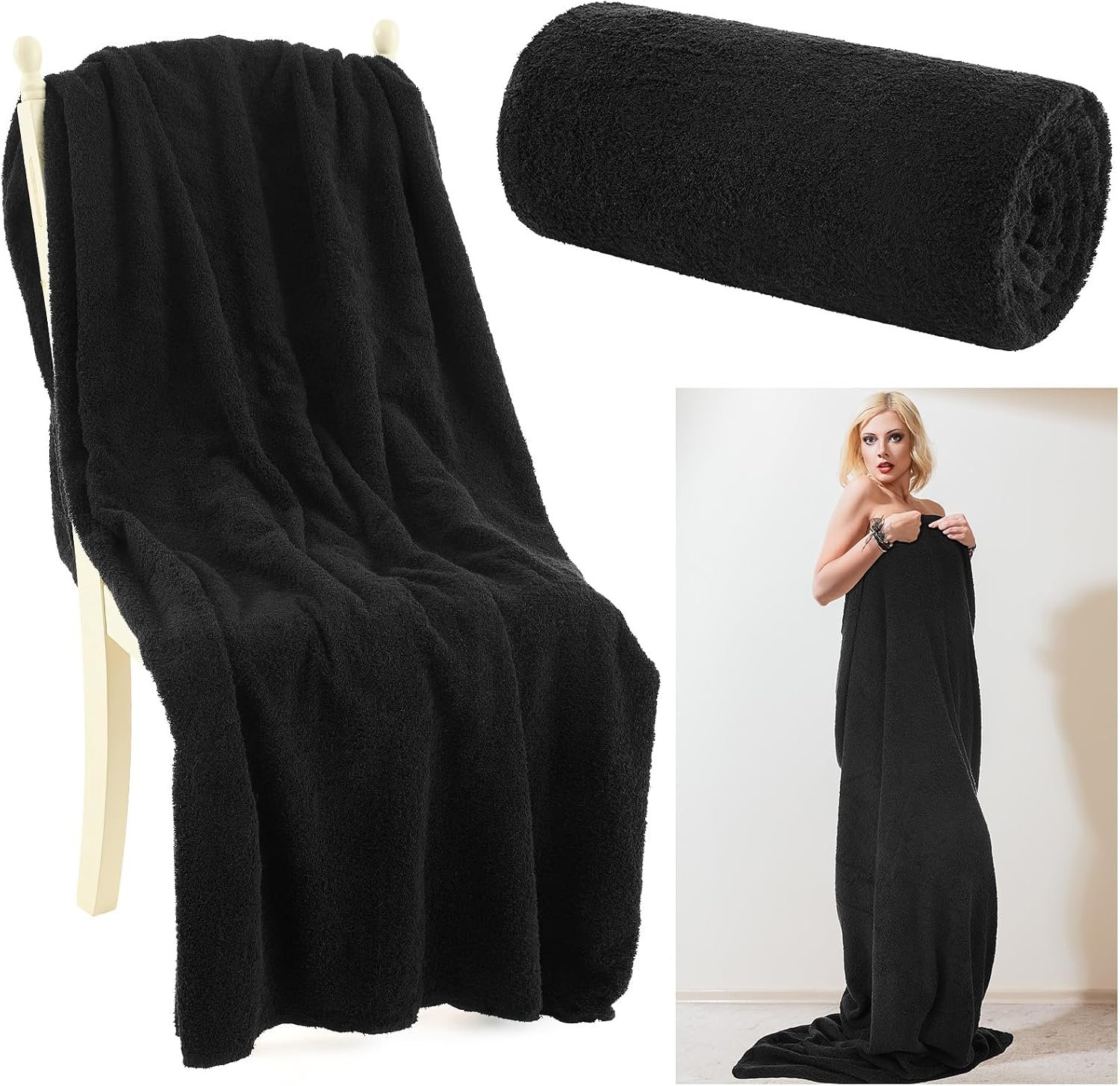 HunnmingRe Infrared Sauna Blanket Towel Inserted, 35 x 70”Cotton Sweat Absorbent Mat, Reusable Machine Washable Cover for for Home Spa, Gym, Pool, Sauna Blanket Accessories(Black)