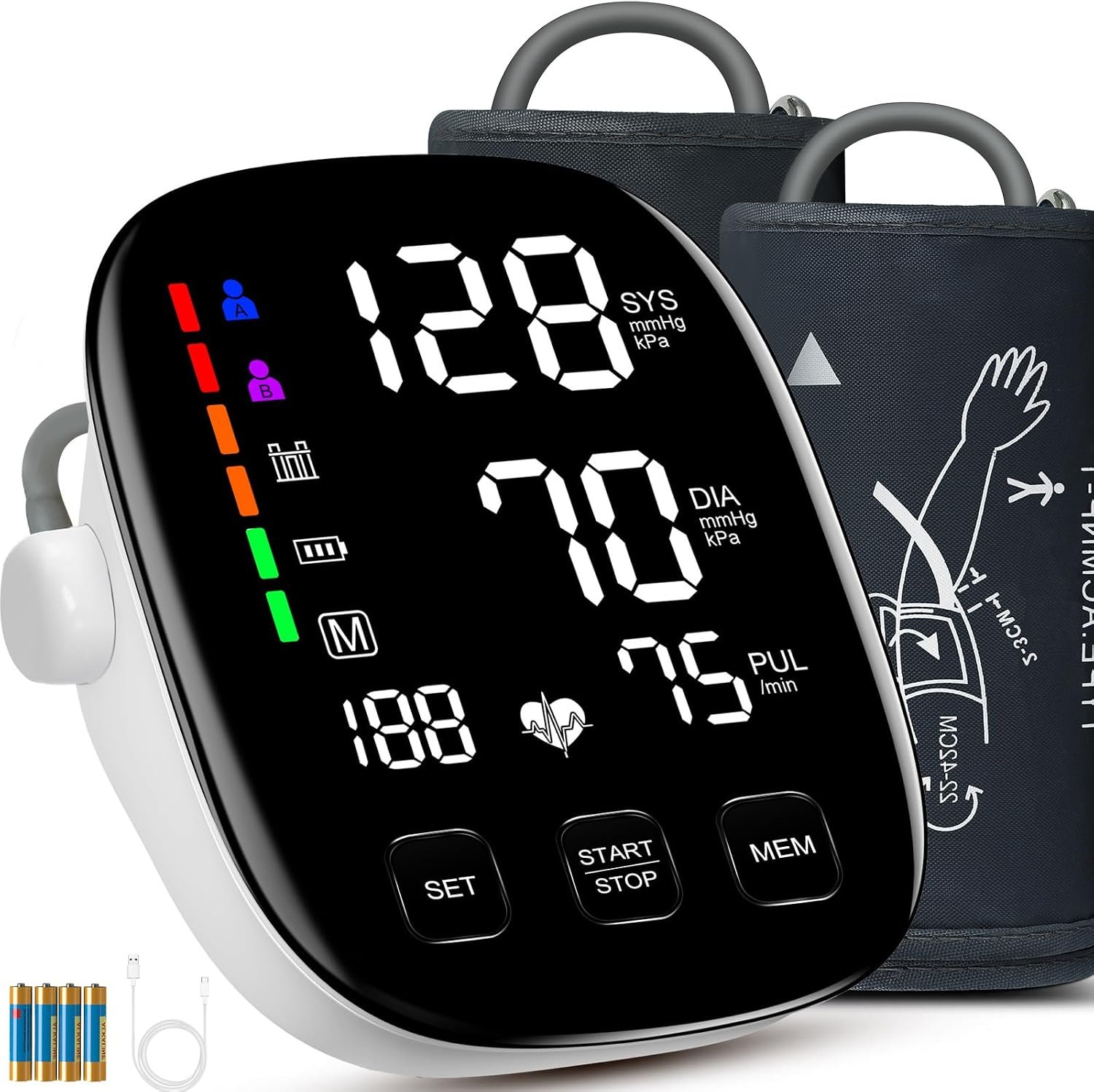 Blood Pressure Monitors,9-17” & 13-21” Extra Large Blood Pressure Cuff | 6 in Large LED Backlit Display,2 Upper Arm Extra Large Blood Pressure Cuffs, Dual Powers (USB-C&4 AAA),For Home Use