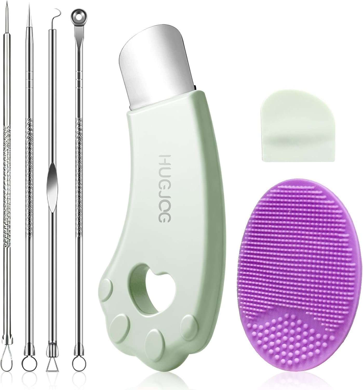 Blackhead Remover Tools for Face, Black Head Remover for Nose, 304 Stainless Steel Pore Extractor Spatula for Deep Pore Cleaning with Soft Silicone Cleansing Brush & 4 Blackhead Needles
