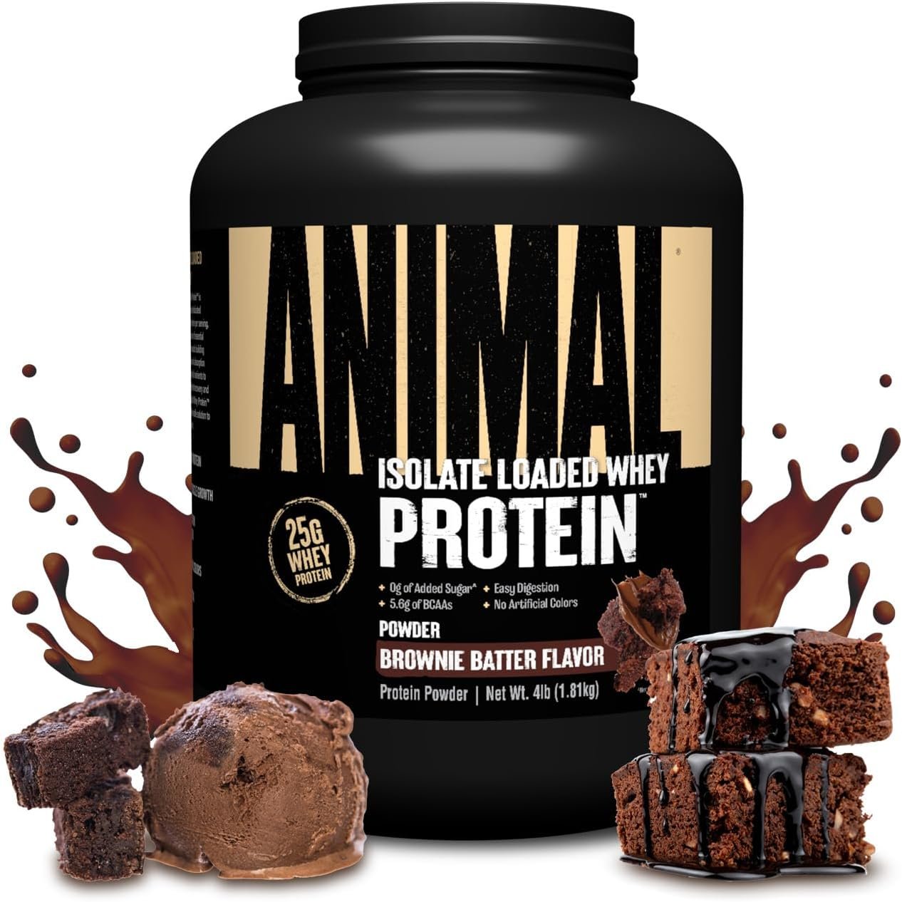 Animal Whey Isolate Protein Powder – Loaded for Pre & Post Workout Muscle Builder and Recovery with Digestive Enzymes for Men & Women – 25g Protein, Great Taste, Low Sugar – Brownie Batter 4 lbs