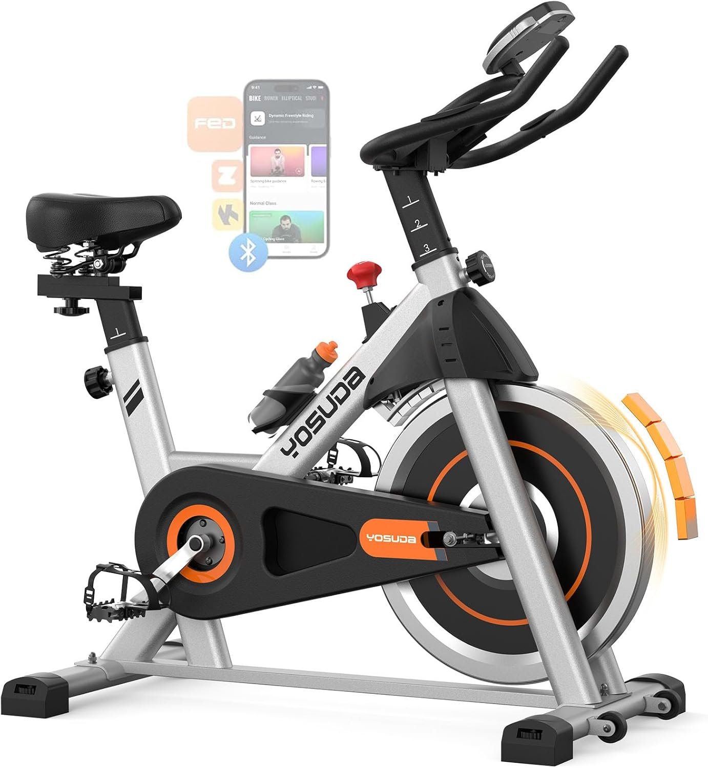 YOSUDA Exercise Bike, Magnetic Friction Stationary Bike with App Training | Magnetic Indoor Cycling Low Noise Bike for Home with 300 lb Weight Capacity, Tablet Holder and Fitness Course for Weight Loss