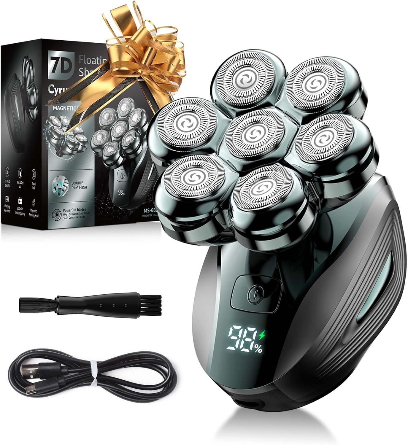 Cyruzi Head Shavers for Bald Men: 7D Floating with 120-Min Run & IPX7 | Electric Razor with Magnetic Removable Head – Wet/Dry Shaving – LED Display – Type-C Fast Charging for Travel