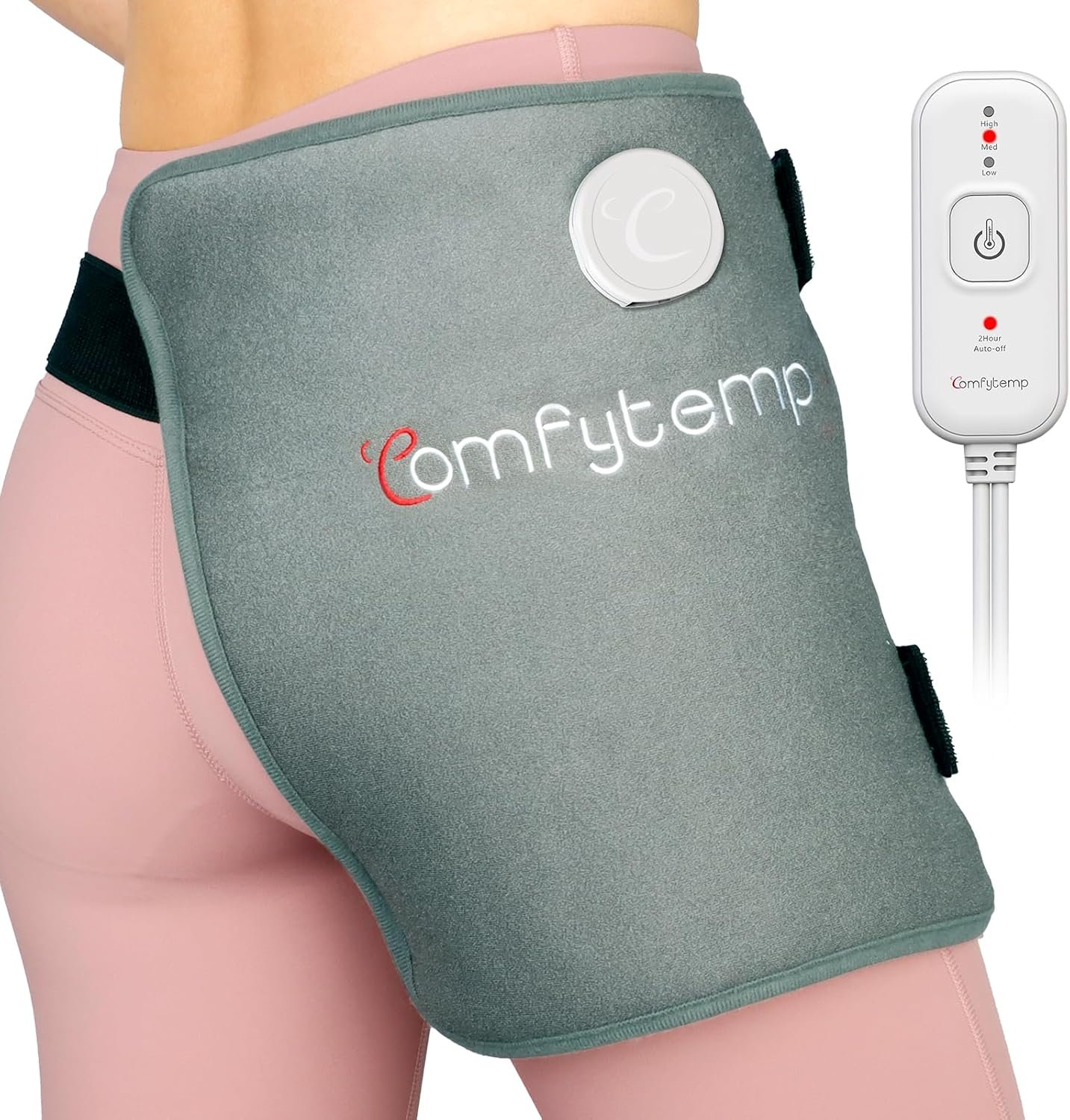 Comfytemp Hip Heating Pad Hip Brace, Electric Heat Pad, FSA Eligible, (S/M) | HSA Approved, Birthday Gifts for Mom Women Dad Men, Heating Pad for Lower Back, Legs, Thigh Buttock, Machine Washable, Grey