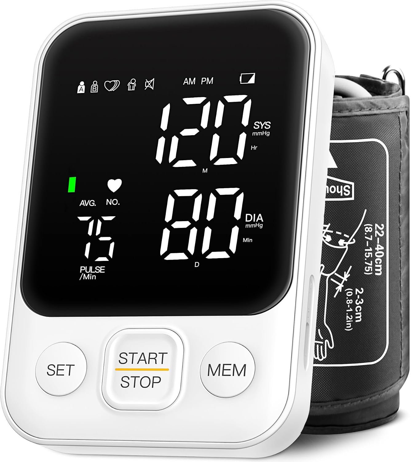 Blood Pressure Monitor Upper Arm Machine 240 Memory for Home Use White | Clinically Accurate, Store 2 X 120 Memory, Adjustable BP Cuff 8.7 – 15.7”, LED Backlight Display with Storage Bag