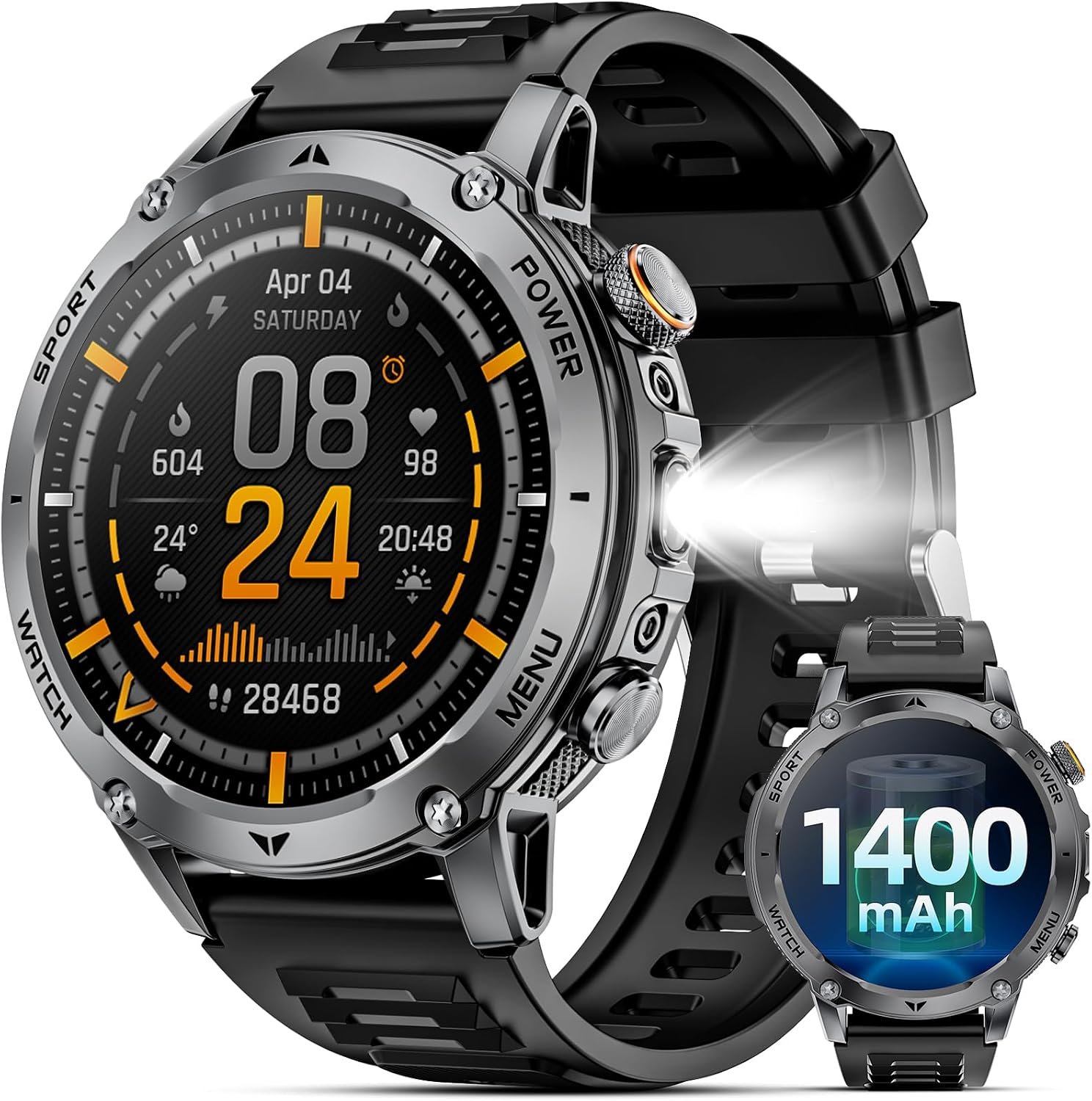 Military Smart Watches for Men, 2026 Fitness Smartwatch with 1400mAh, Answer/Make Calls, Heart Rate, SpO2 Monitor, Sleep Tracker, 100+Sports Mode, IP68 Waterproof Smartwatch for Android iPhone
