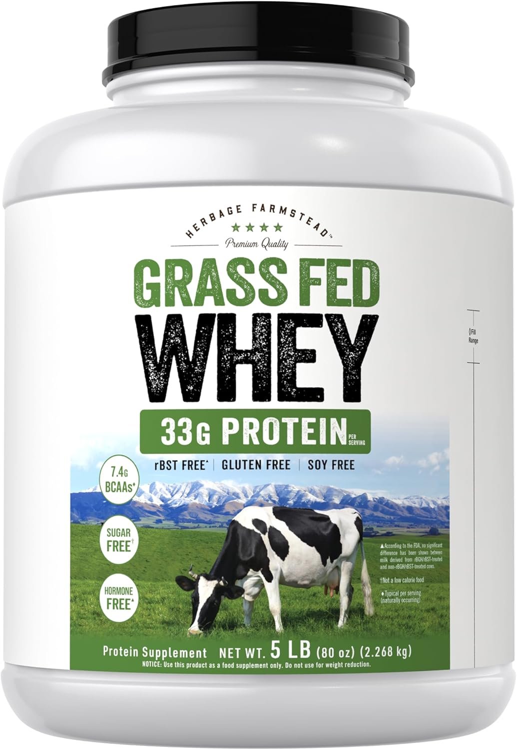 Carlyle Grass Fed Whey Protein Powder | 5lb (80 oz) | Unflavored | for Women and Men with BCAA | Sugar and Hormone Free | Vegetarian, Non-GMO and Gluten Free | by Herbage Farmstead