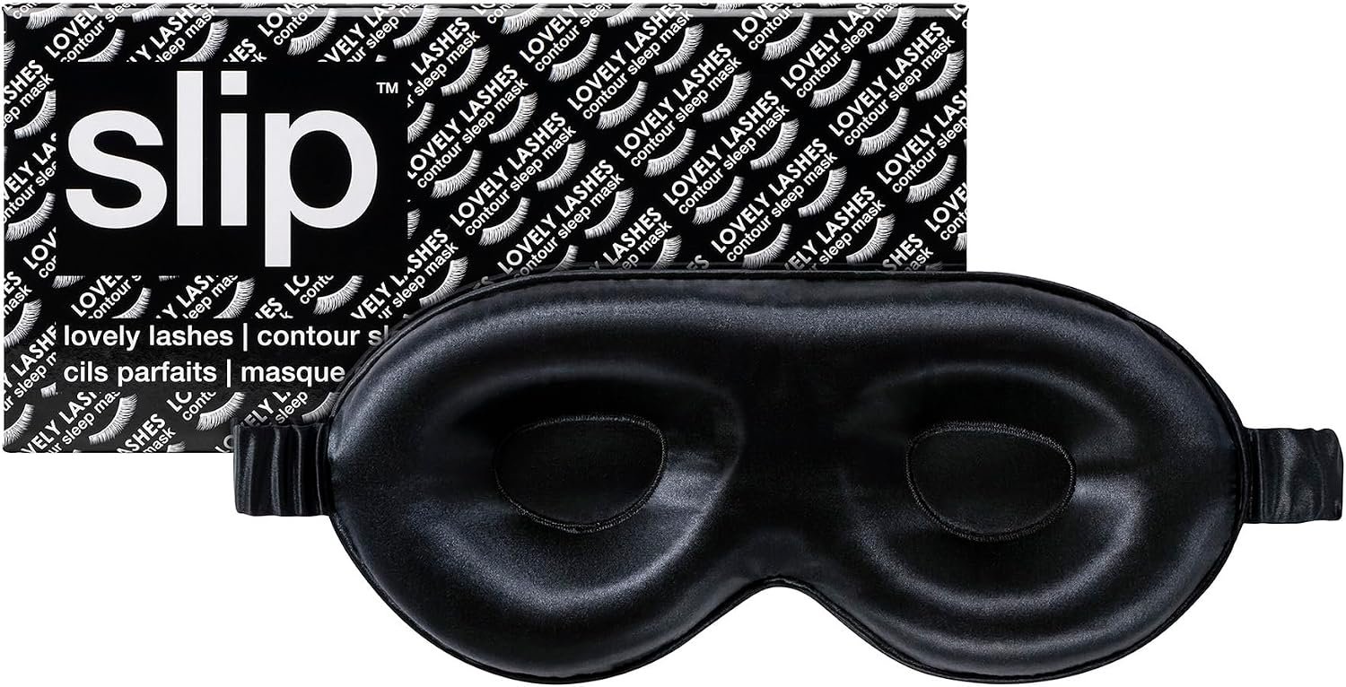 Slip Silk Contour Sleep Mask, Black – Lash-Friendly Design, Blocks Light | 100% Mulberry Silk | Contoured Fit | Elastic Strap | Protect your lashes, get your beauty sleep.