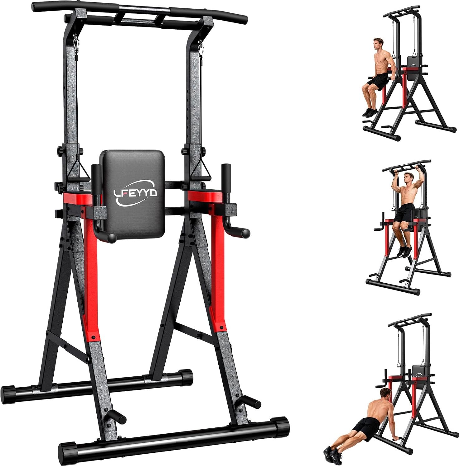 Power Tower Pull Up Bar Free Standing,Home Gym Strength Training Equipment | Dip Station ,13-Height Adjustment Supports Pull Ups,knee Raises, Push Ups, Full-Body Strength Training, 450LBS Capacity