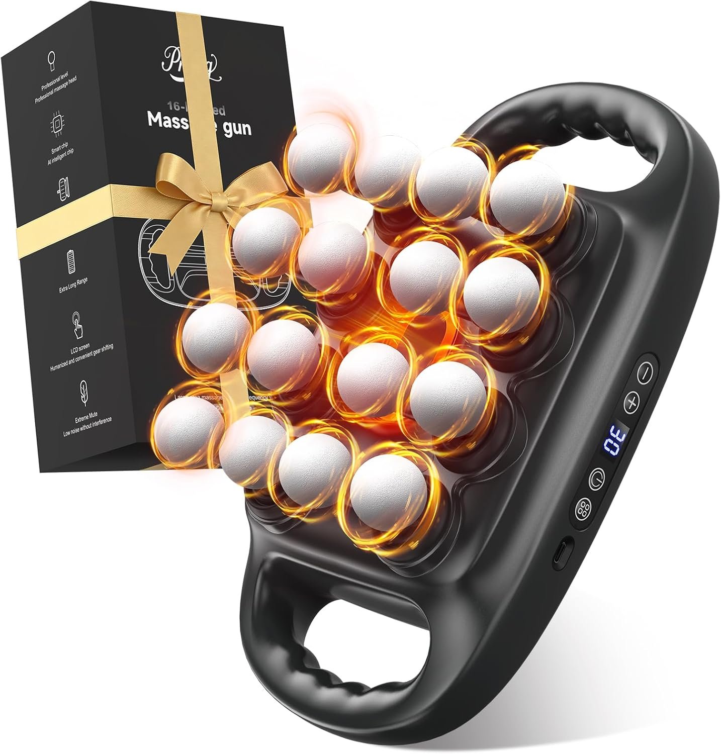 16 Head Massage Gun Deep Tissue Percussion Muscle Massager for Full Body | Prisag Ultra-Quiet Massage Gun with 3 Modes&30 Intensities for Back, Legs, Foot, Muscle Pain Relief, Ideal Gift for Men Women