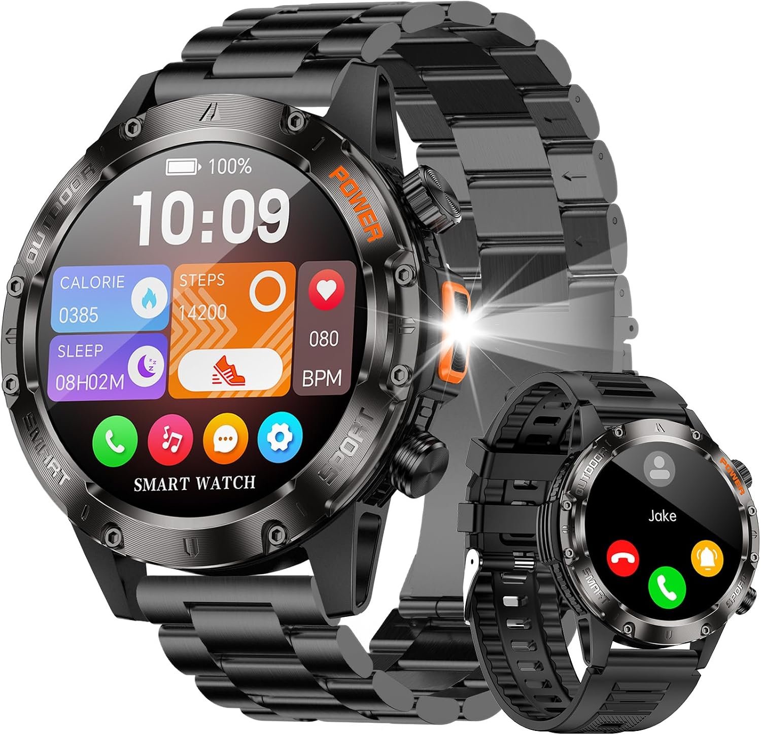 Smart Watches for Men Military Rugged Men Smartwatch Stainless Steel Body | IP68 Waterproof, 30-Day Standby, Answer/Make Calls, 1.43″ HD Screen, Android & iOS, 2 Bands