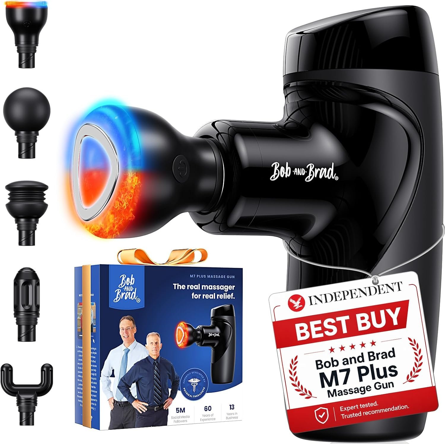BOB AND BRAD M7 Plus Mini Massage Gun with Heat, FSA Eligible & HSA Approved Deep Tissue Percussion Massager for Back & Neck Stiffness – Portable, Quiet, Ultra-Lightweight