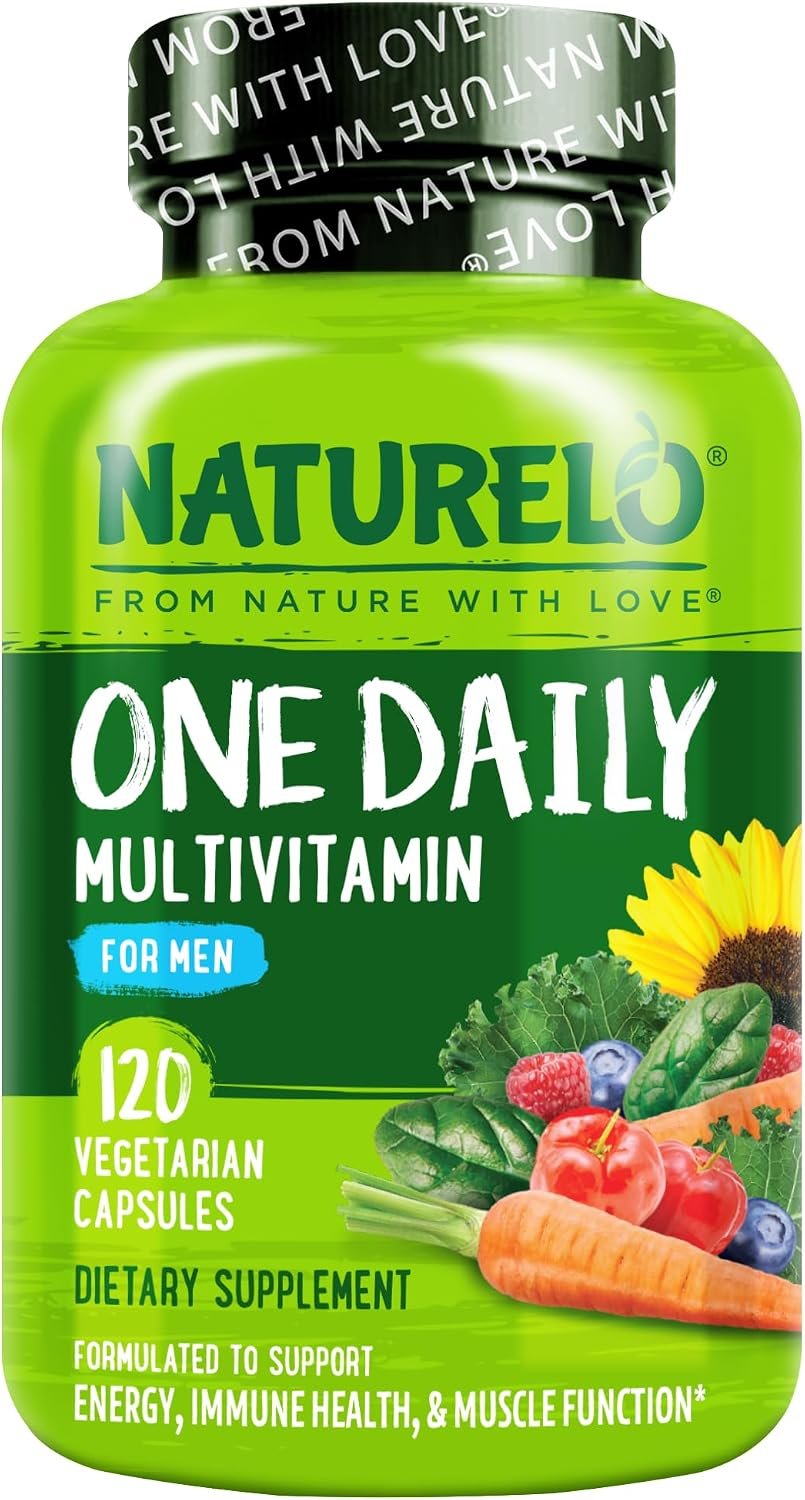 NATURELO Mens Multivitamins – One Daily Multivitamin for Men with Vitamins, Minerals & Organic Whole Foods, Boost Energy & Health, Non-GMO, 120 Vegetarian Capsules | Vitamins, minerals & organic whole foods, non-GMO