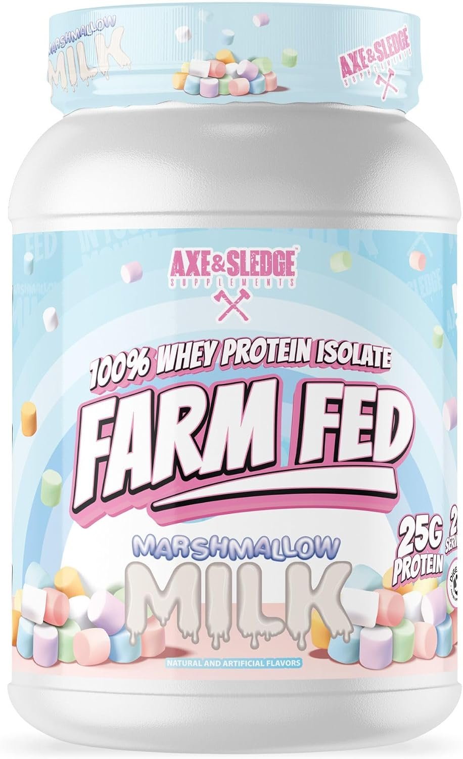 Axe & Sledge Farm Fed 100% Whey Protein Isolate | 25g Protein | Low Carb, Low Sugar, Soy Free, Gluten Free | Protein Powder for Men and Women | Keto | Made in the USA | 28 Servings, Marshmallow Milk | 25 Servings, 25g Protein, DigeSEB® Digestive Enzymes, Lean Muscle Support