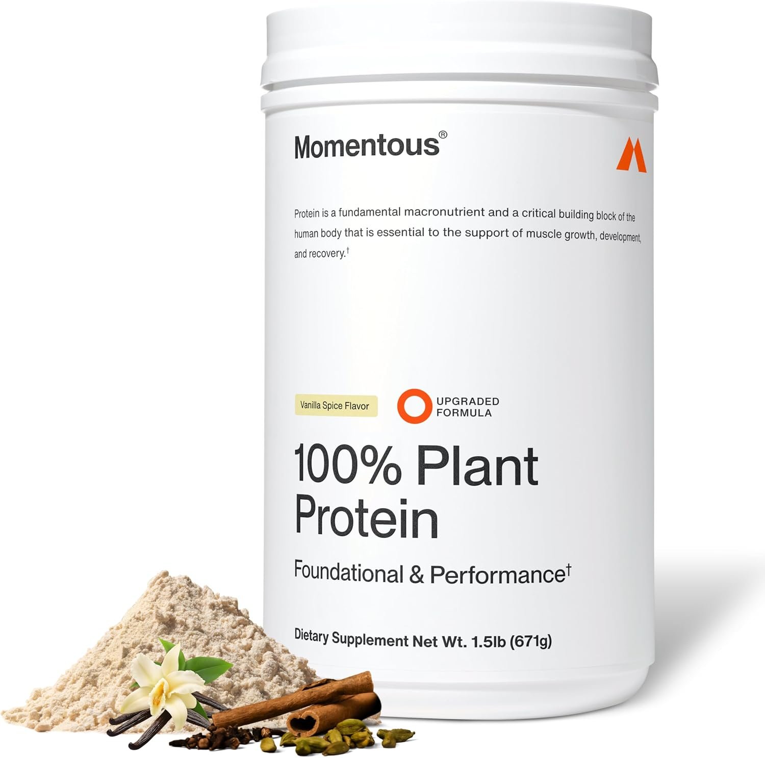 Momentous Vegan Protein Powder, 20g Pea & Rice Blend Protein, Vanilla Spice | Complete Amino Acid Profile to Support Lean Muscle Growth, NSF Certified for Sport, Non-GMO & Gluten-Free (22 Servings)