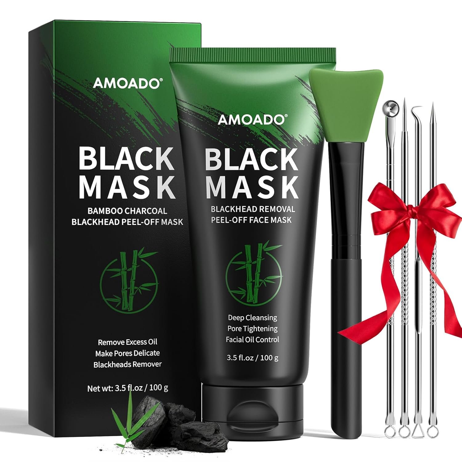 AMOADO Blackhead Peel Off Face Mask, Blackhead Remover Charcoal Peel Off Mask Kit for Face, Deep Cleansing Facial Mask with Applicator Tools, Oil Control, Blackhead Removal Mask for Women & Men