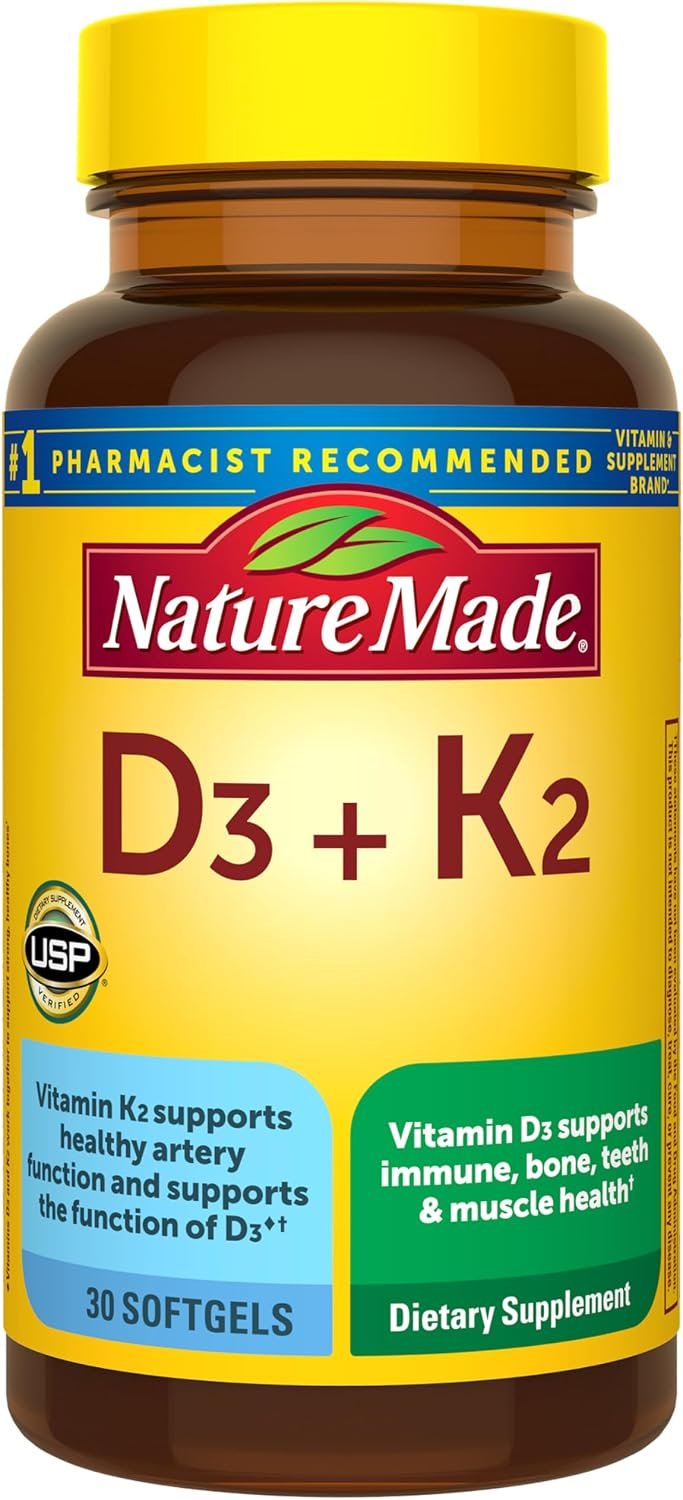 Nature Made Vitamin D3 K2 Supplement, 30 Softgels | Vitamin D 5000 IU (125 mcg) for Immune, Bone, Teeth and Muscle Health Support, 30 Day Supply