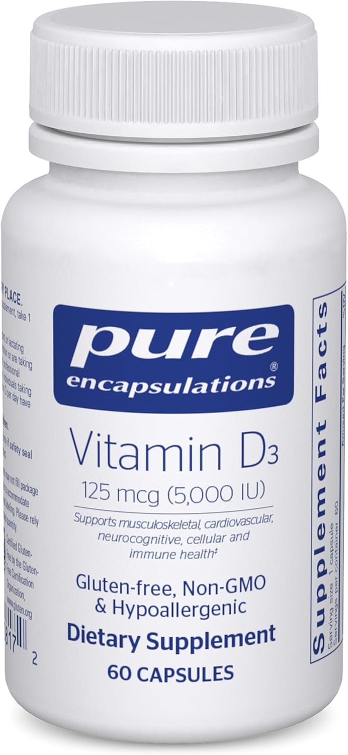 Pure Encapsulations Vitamin D3 125 mcg (5,000 IU), 60 Capsules | Supplement to Support Bone, Joint, Breast, Heart, Colon, and Immune Health*, with Vitamin D