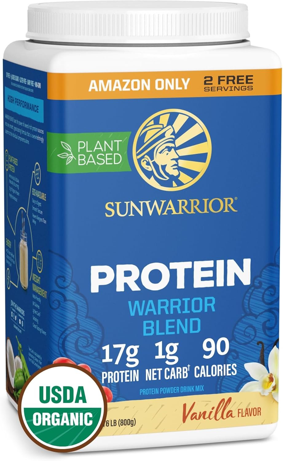 Sunwarrior Organic Plant Based Protein Powder, Vegan, Vanilla, 32 Servings | BCAA Amino Acids, Hemp Seed Pea Blend, Non-GMO, Soy Dairy Filler & Gluten Free