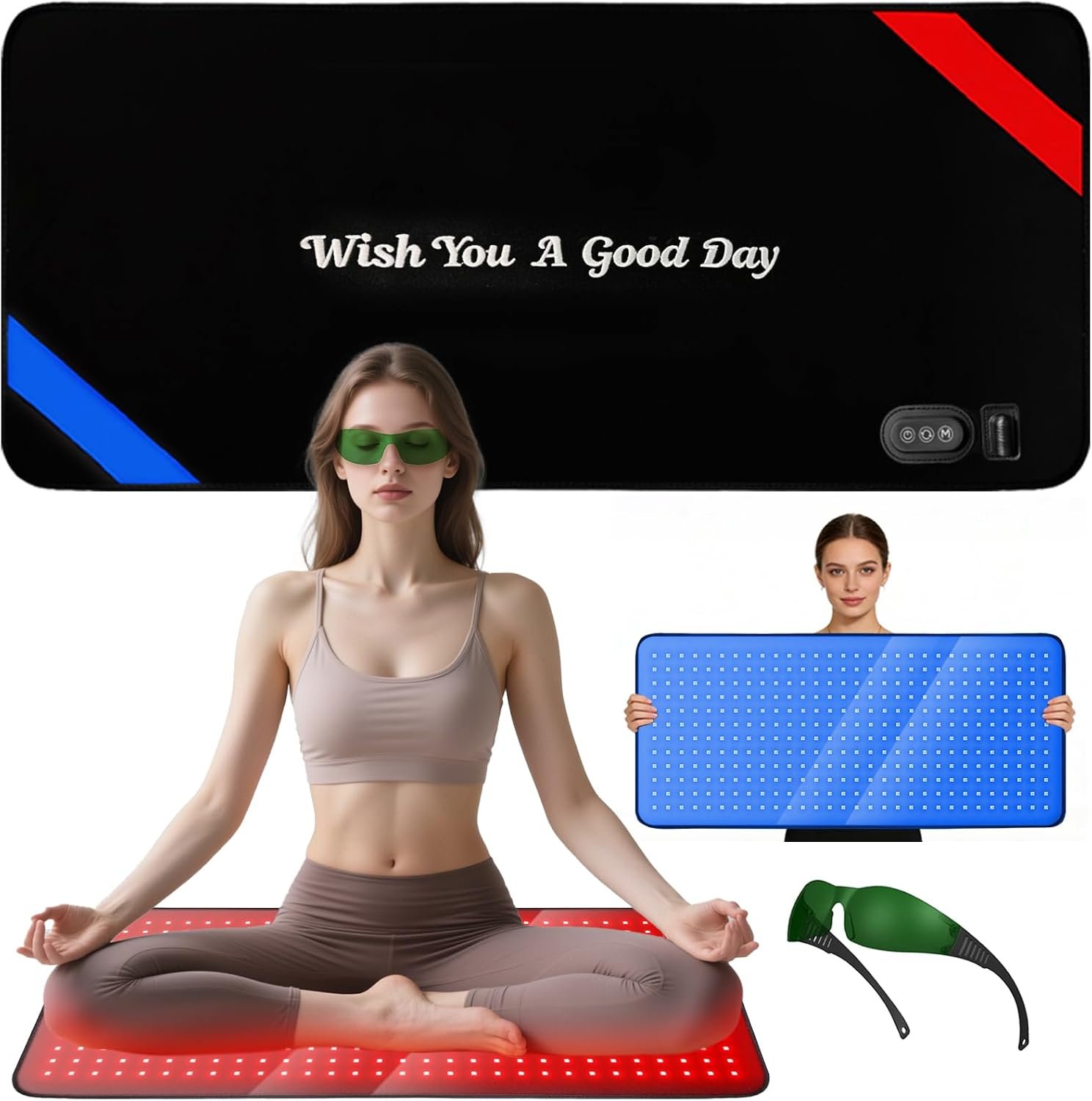 33″x17″Red & Blue Light Therapy Mat, 360 LEDs Infrared Light Pad for Body | Triple Wavelength Light (460nm+660nm+850nm) with 60W Power, Full-Body Design for Personalized At-Home Care