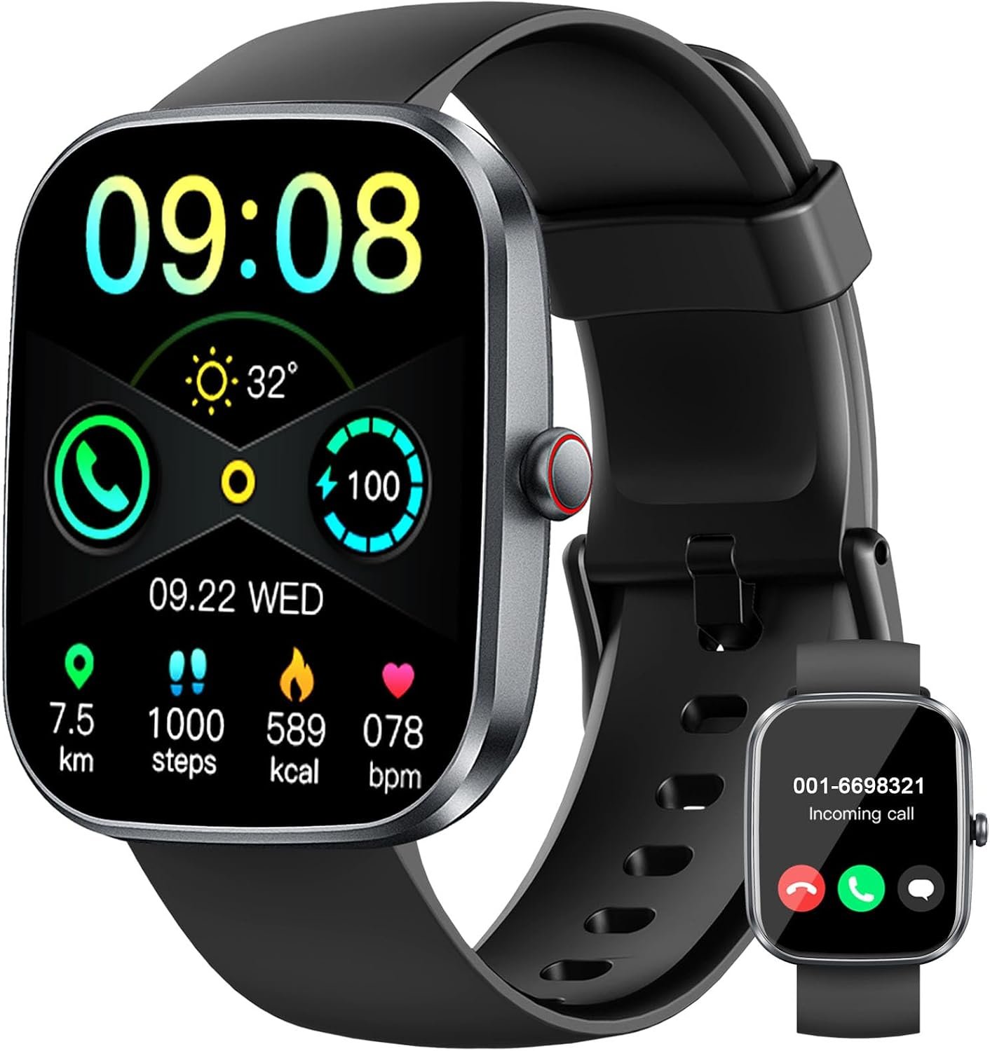 Smart Watch(Answer/Make Call), 1.91″ TFT HD Smartwatch for Men Women with 30 Days Standby, 24/7 Sleep Monitor & Heart Rate/Pedometer/IP68 Waterproof/110+ Sport Modes, Fitness Activity for Android iOS