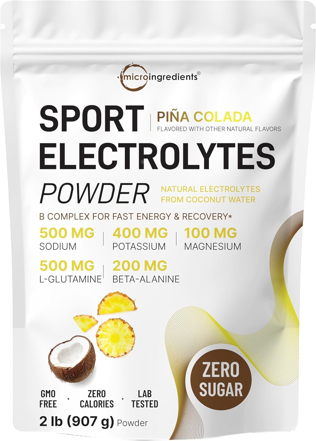 Micro Ingredients Electrolytes Powder, 2 lbs | 95 Servings | Sugar Free Workout Hydration | Potassium, Sodium, L-Glutamine, Beta-Alanine, & More | Natural Coconut Water | Pineapple Piña Colada Flavor