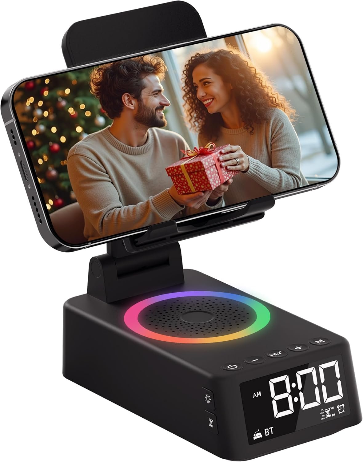Gifts for Men Women, Bluetooth Speaker with Phone Stand White Noise Machine | 20 Soothing Sounds, Digital Clock for Bedroom, Phone Holder with Speaker, Tech Gifts for Men Women Teens, Bedside Desk Gadget