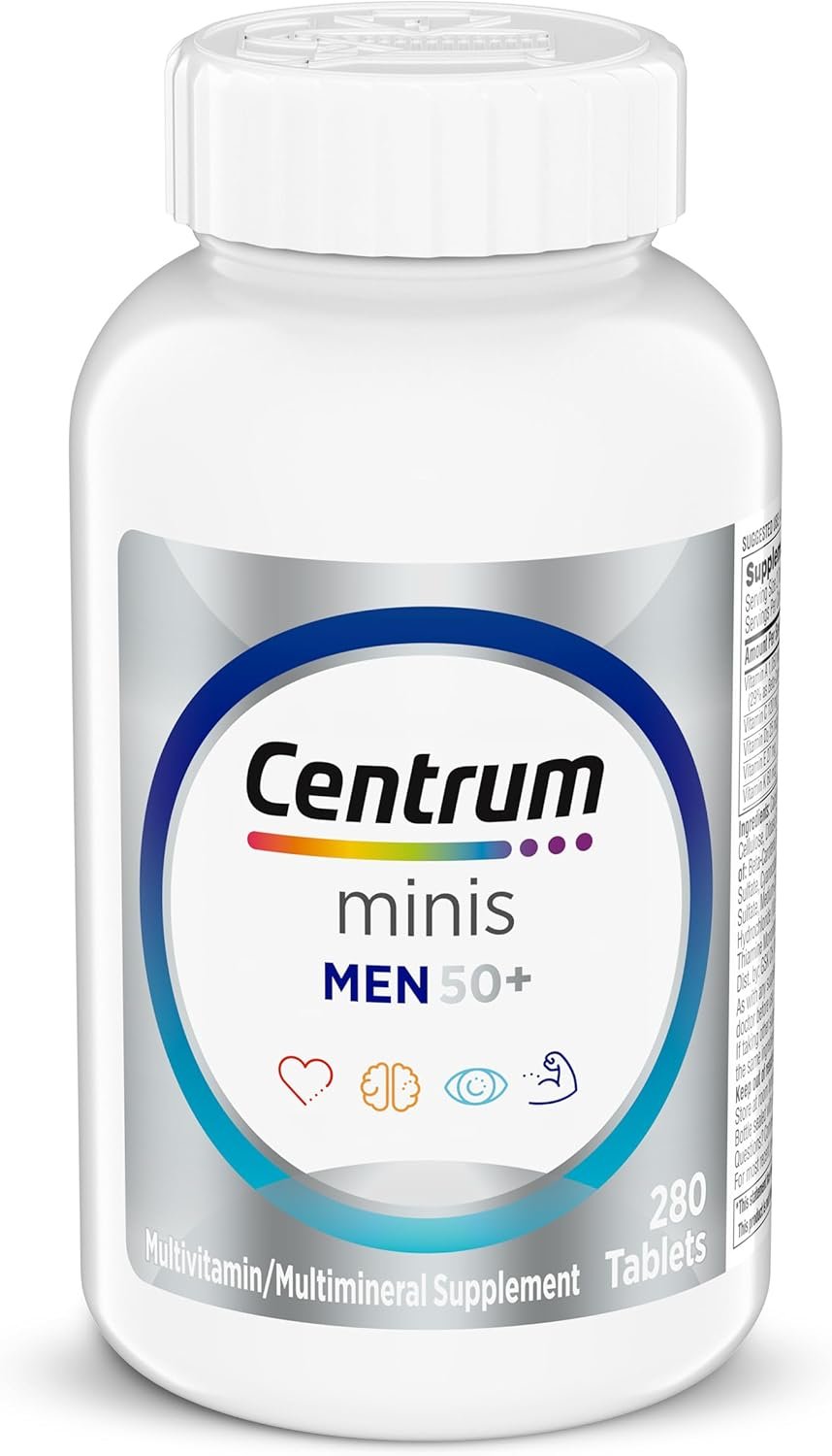 Centrum Minis Silver Men’s Multivitamin for Men 50 and Over, 280 Tablets | Contains Vitamins D3, E, B6, and B12, Gluten Free, Non-GMO Ingredients, GLP-1 Support