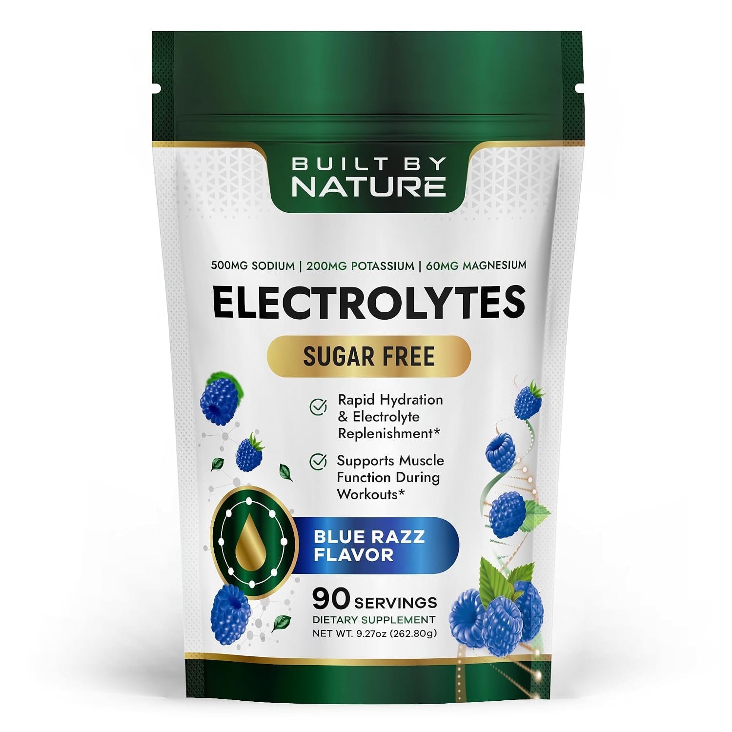 Built By Nature Electrolytes Powder, Blue Razz Flavor, 90 Servings | Hydration & Electrolyte Drink Mix, Sugar Free, Energy & Recovery