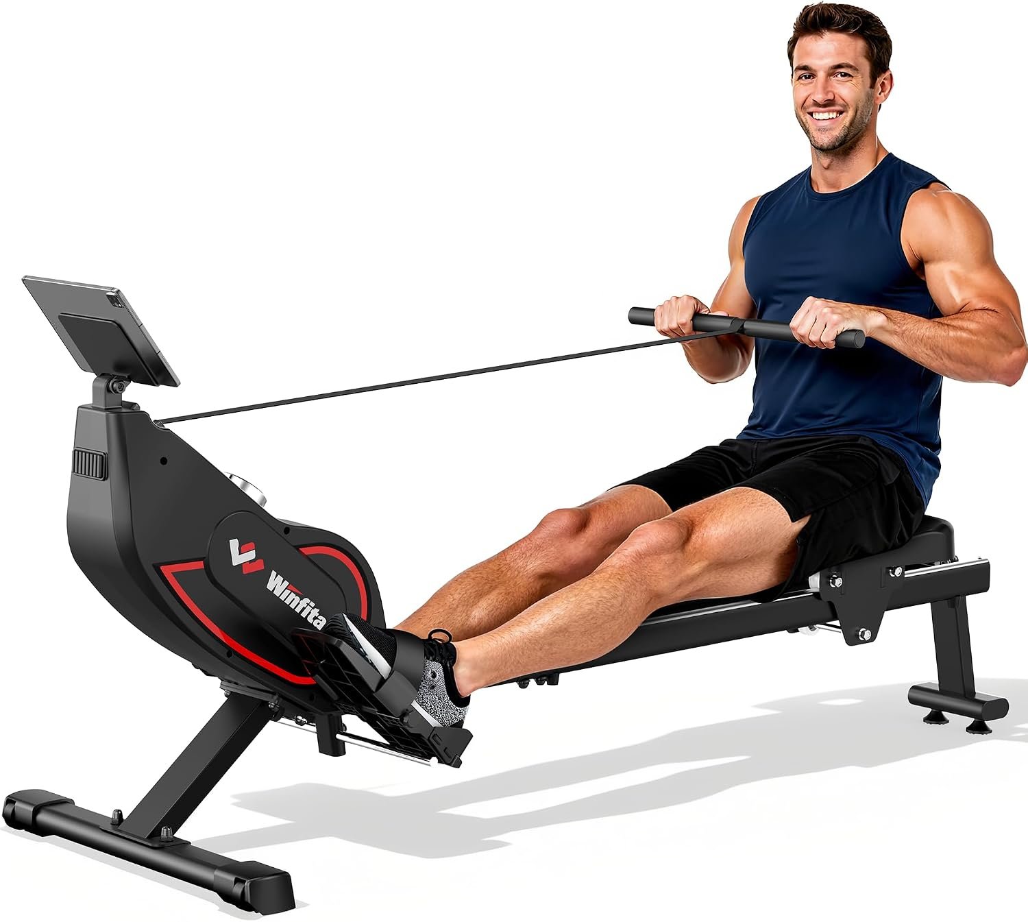 Rowing Machines for Home,Quiet Resistance Magnetic Rower Machine with 32 Levels,350lb Weight Capacity,Compact Dual Slide Rail,LED Monitor & Comfortable Seat,App Supported&Tablet Holder