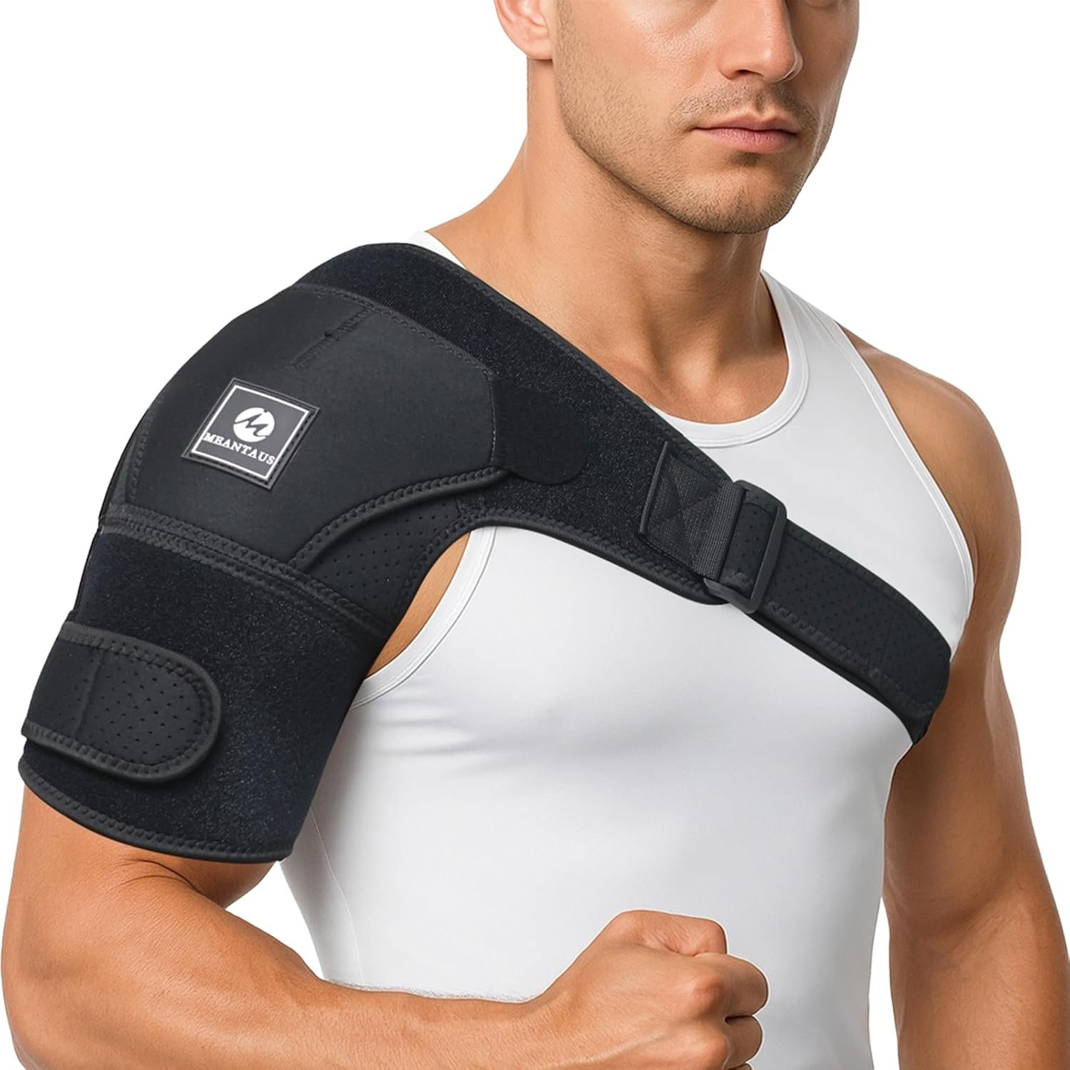 Adjustable Shoulder Support Brace, Compression Stabilizer for Men & Women | Delivers shoulder compression for gym, workouts, rotator cuff relief, injury recovery & daily use. Fits left/right shoulder,M