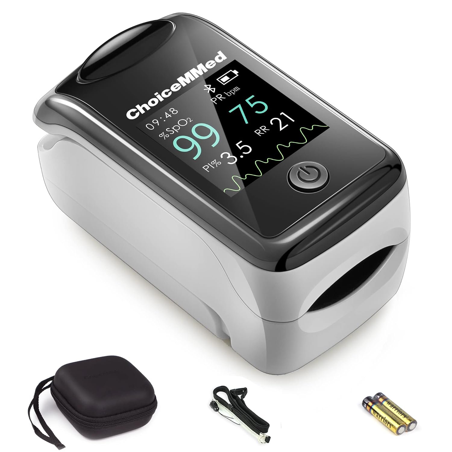 ChoiceMMed Oxygen Meter Finger Pulse Oximeter with Respiration Count – Bluetooth Pulse Oximeter – Continuous Recording of SpO2, PR, RR, Perfusion Index with Plethysmograph – Compatible with APP and PC