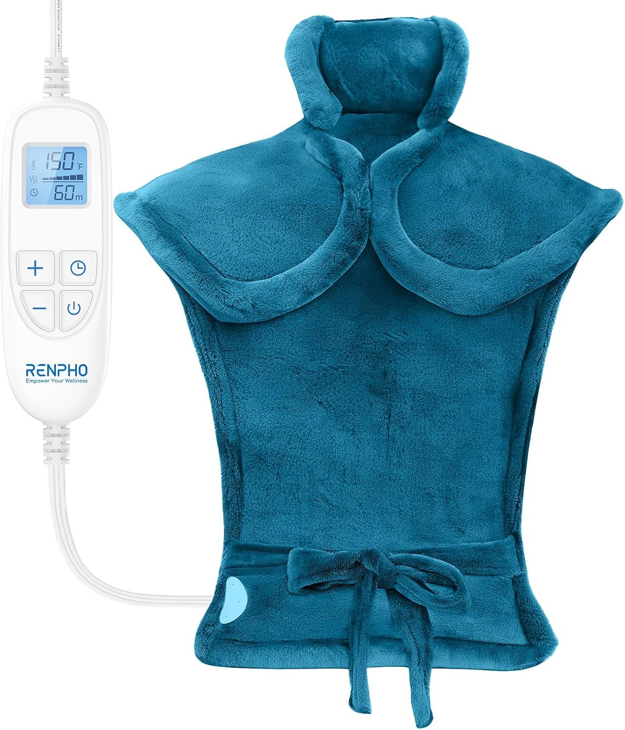 RENPHO Electric Heating Pad for Neck, Shoulders & Back, FSA Eligible HSA | Weighted Large Heating Pad, Fast Heating, Birthday Gift for Women & Men, Heated Neck Wrap, ETL Certified, 24 x 33″, Blue