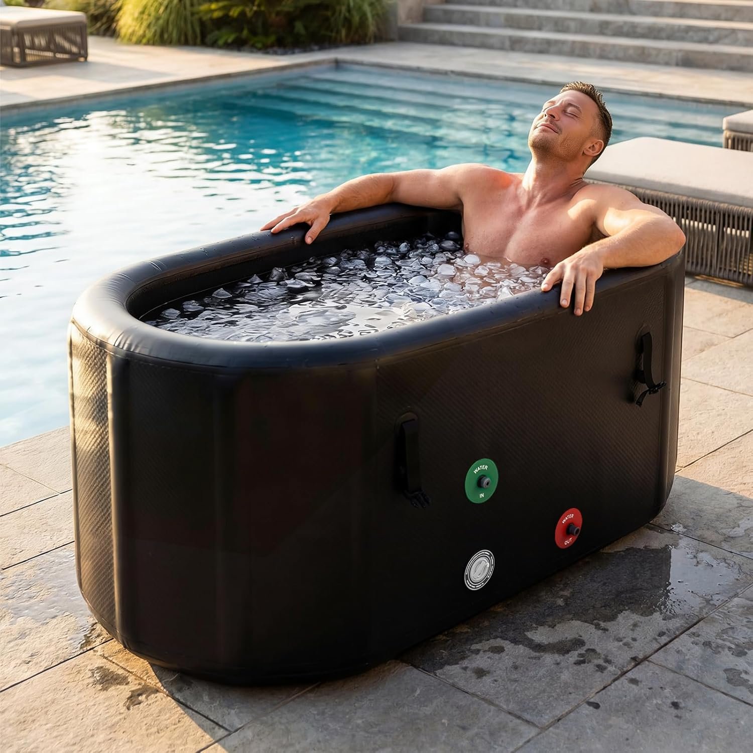 XXL Ice Bath Tub for Athletes, Portable Bathtub, Inflatable Cold Plunge Tub with Cover& Pump,193-Gallon Long-Lasting Insulation, Water-Absorbent Mat, for Outdoor & Indoor Use
