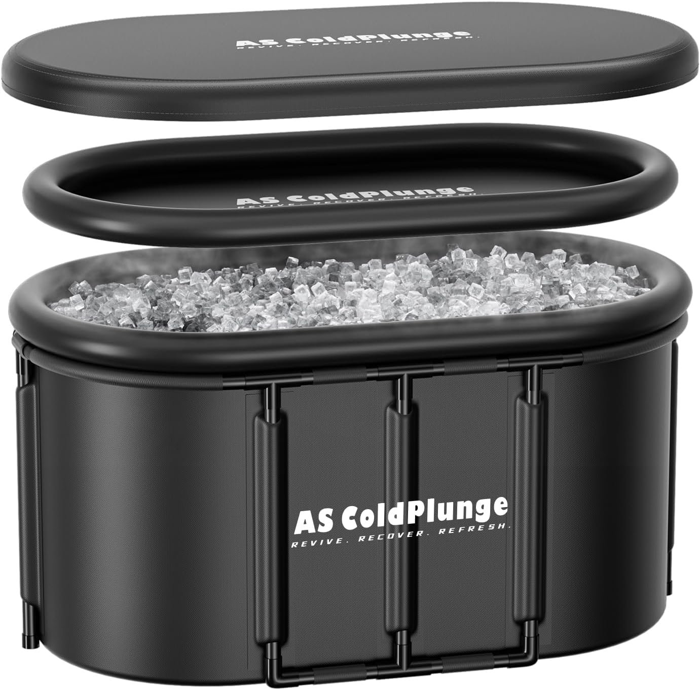 XXL Oval Cold Plunge Tub, 148 Gal Inflatable Ice Bath Tub with Insulated Lid, Reinforced Frame, Chiller Compatible Ice Pod for Athletes, Home Recovery, Indoor & Outdoor