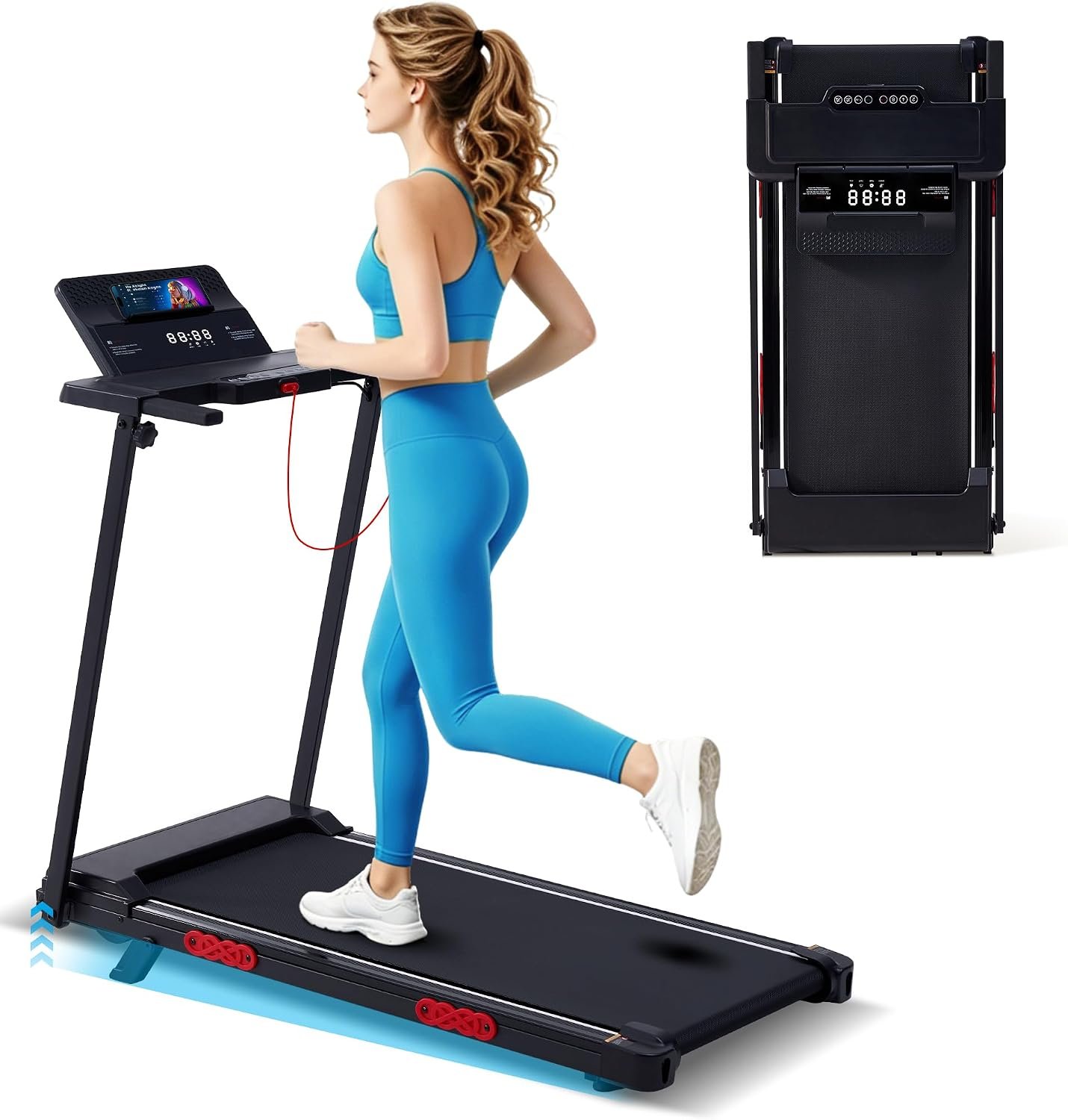 Walking Pad with Handle Bar, Electric Treadmill with Incline for Home | 3.0HP Electric Mini Treadmill for Home Small, Portable Small Walking Pad Treadmill with Handles, 0.6-7.6MPH, 350LBS