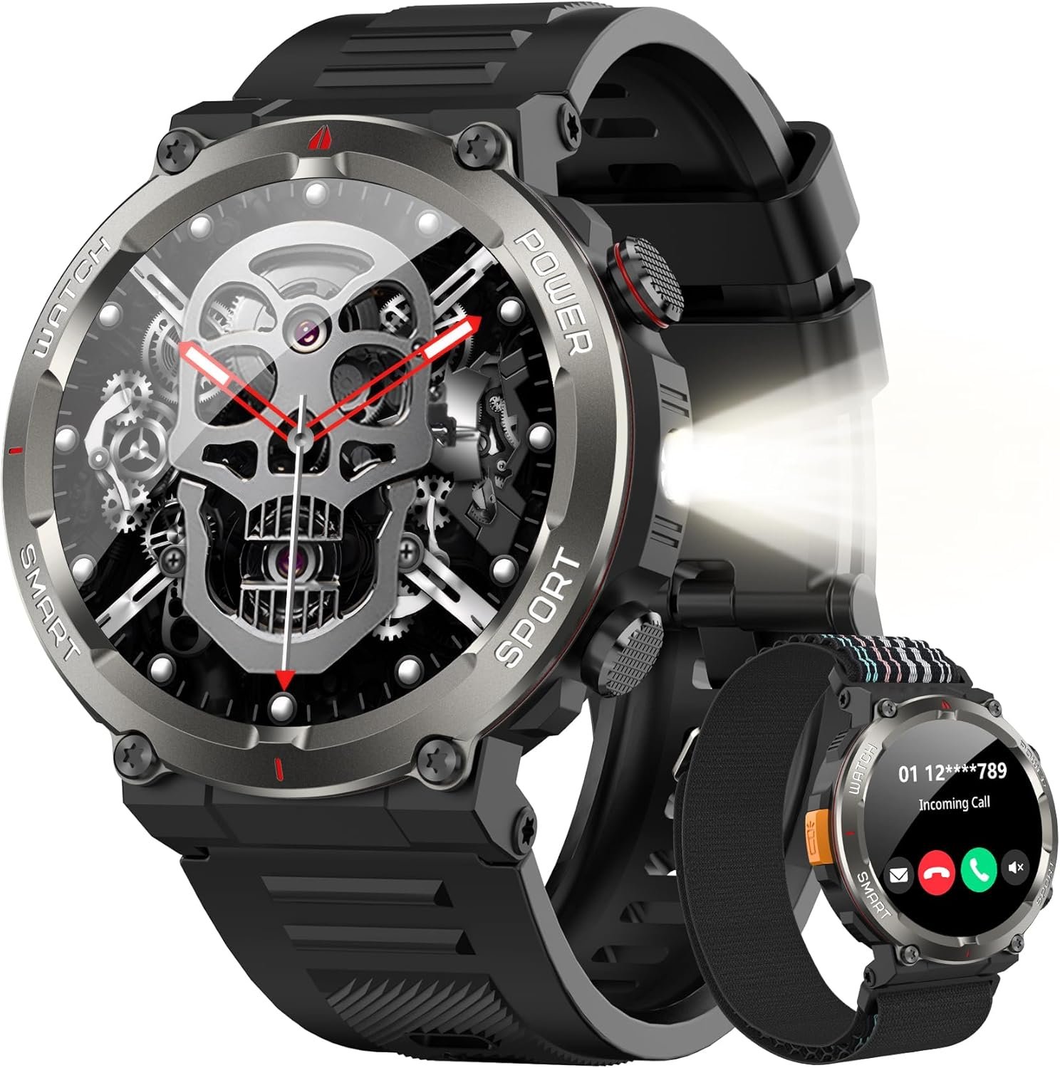 Military Tactical Smart Watches for Men with Compass/Flashlight | 100-Day Long Battery Life,Fitness Tracker Heart Rate Monitor, IP68 Waterproof,Bluetooth Call Smartwatch for iOS Android