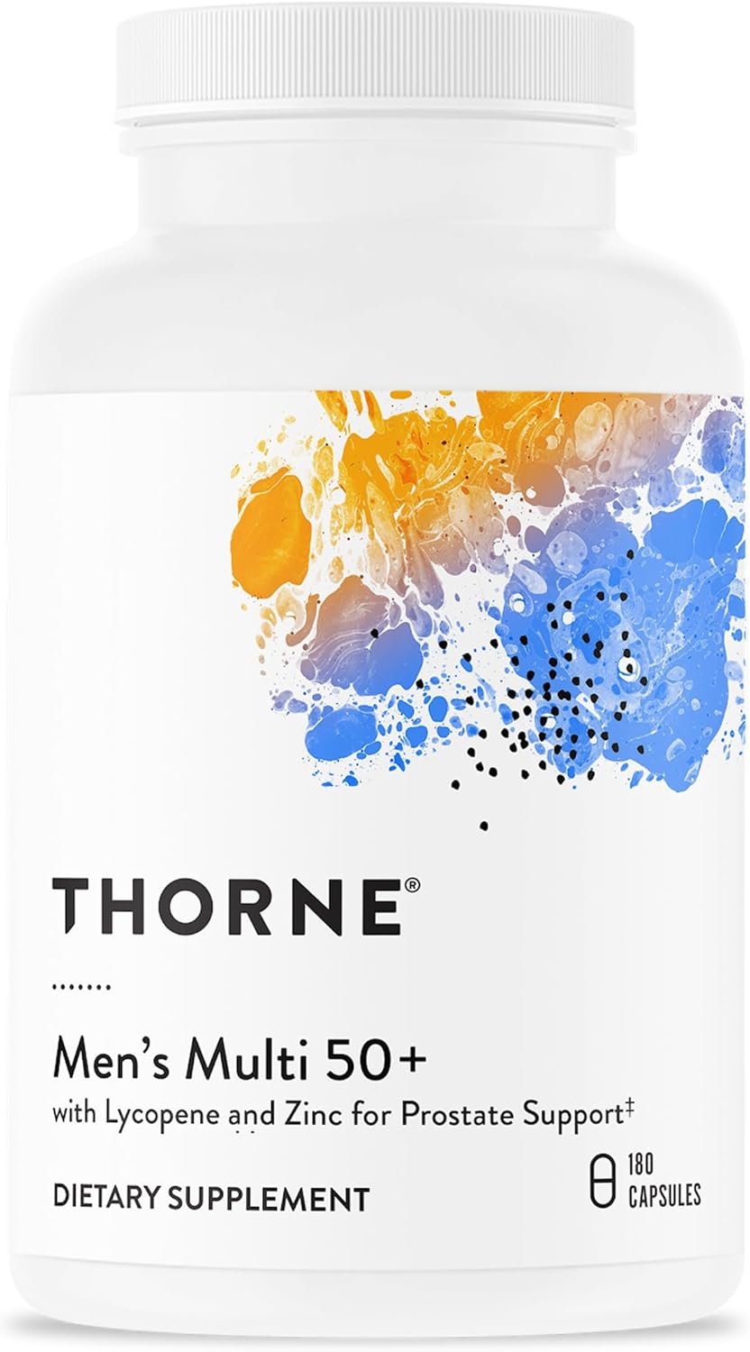 THORNE Men’s Multi 50+, Comprehensive Daily Multi-Vitamin, 180 Capsules | Formulated with 23 Key Nutrients, Supports Prostate, Heart, Brain, Muscle & Immune Health*, Third-Party Certified