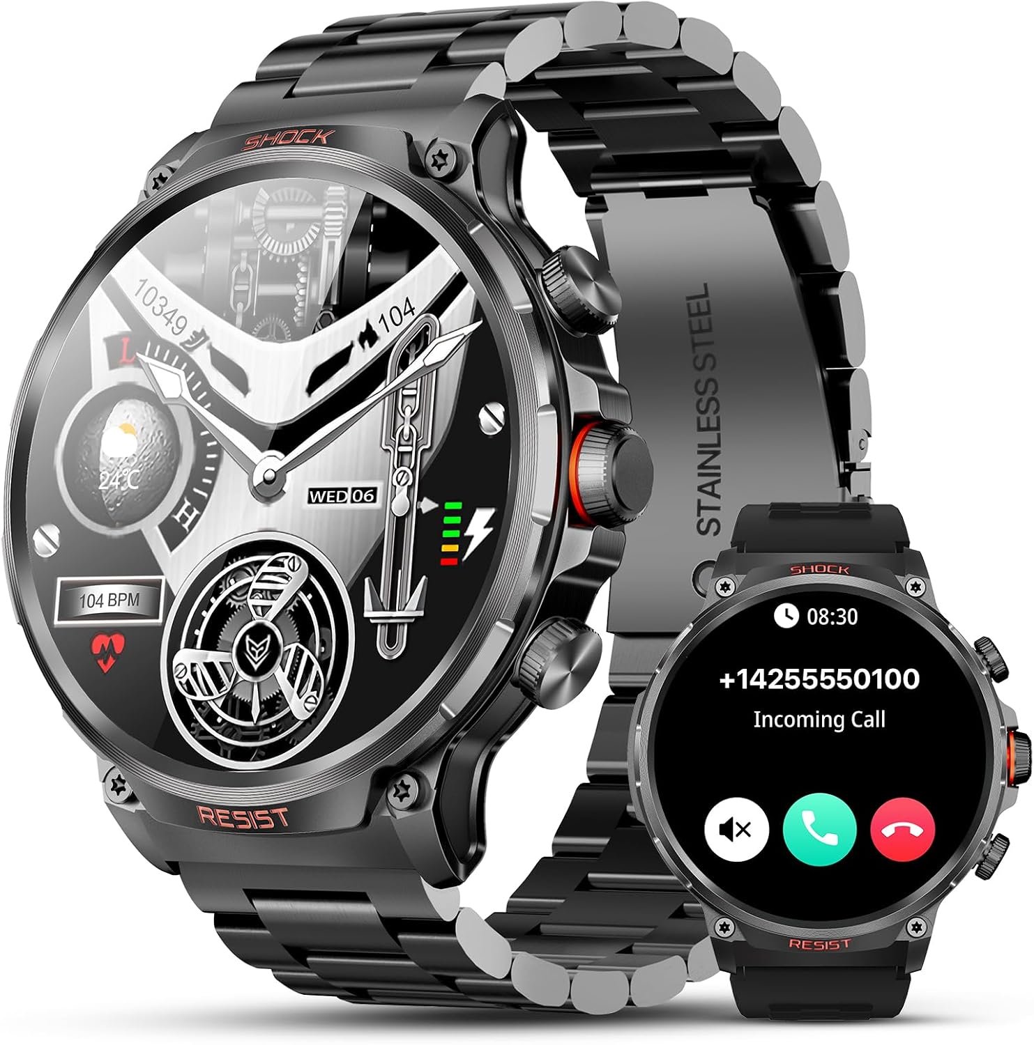 Military Rugged Smart Watches for Men, 1.85″ HD Tactical Fitness Tracker | Answer/Make Calls, 710mAh Battery, 100+ Sports Modes, Heart Rate/SpO2/Sleep Monitor, IP67 Waterproof, for Android iOS