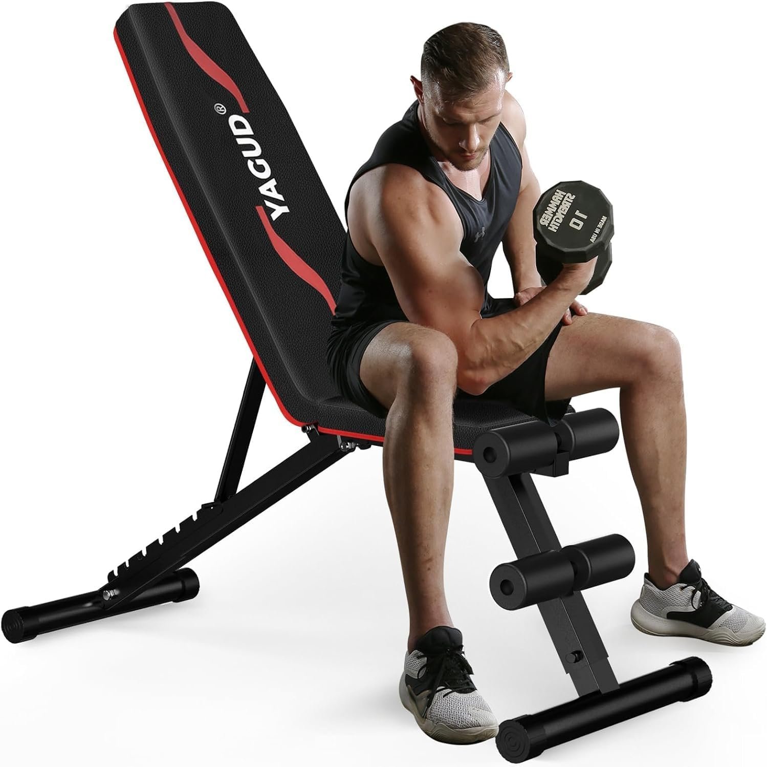 Yagud Weight Bench Press, Adjustable Workout Bench, Foldable Strength Bench | 8 Levels Adjustable, 880LBS Capacity Weight Bench with Fast 2-Sec Folding, Incline & Decline Positions for Full-Body Home Gym