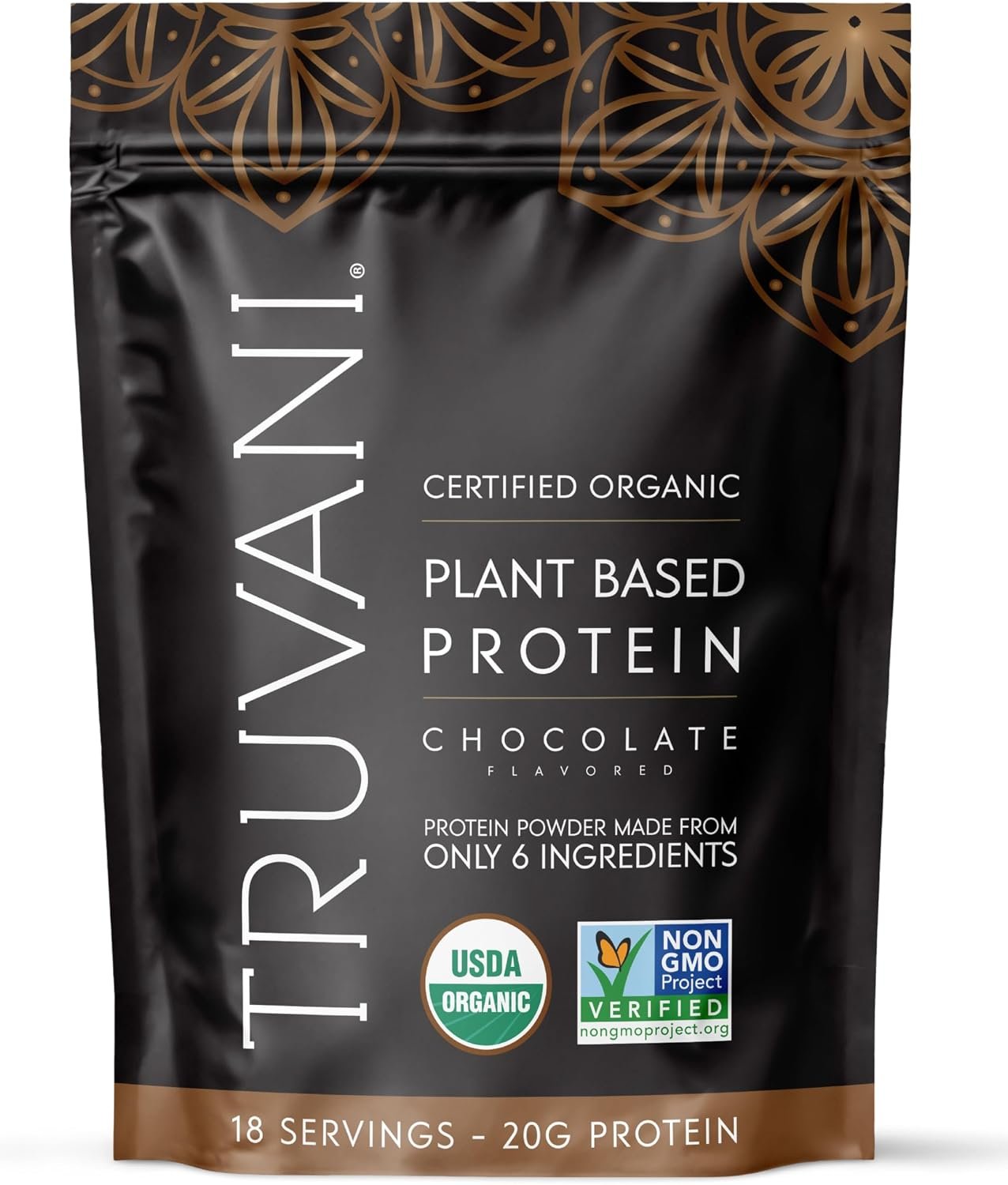 Truvani Organic Plant Based Protein Powder | Chocolate | 18 Servings | Vegan | 20g Pea Protein | Keto | Gluten & Dairy Free | Low Carb | No Added Sugar