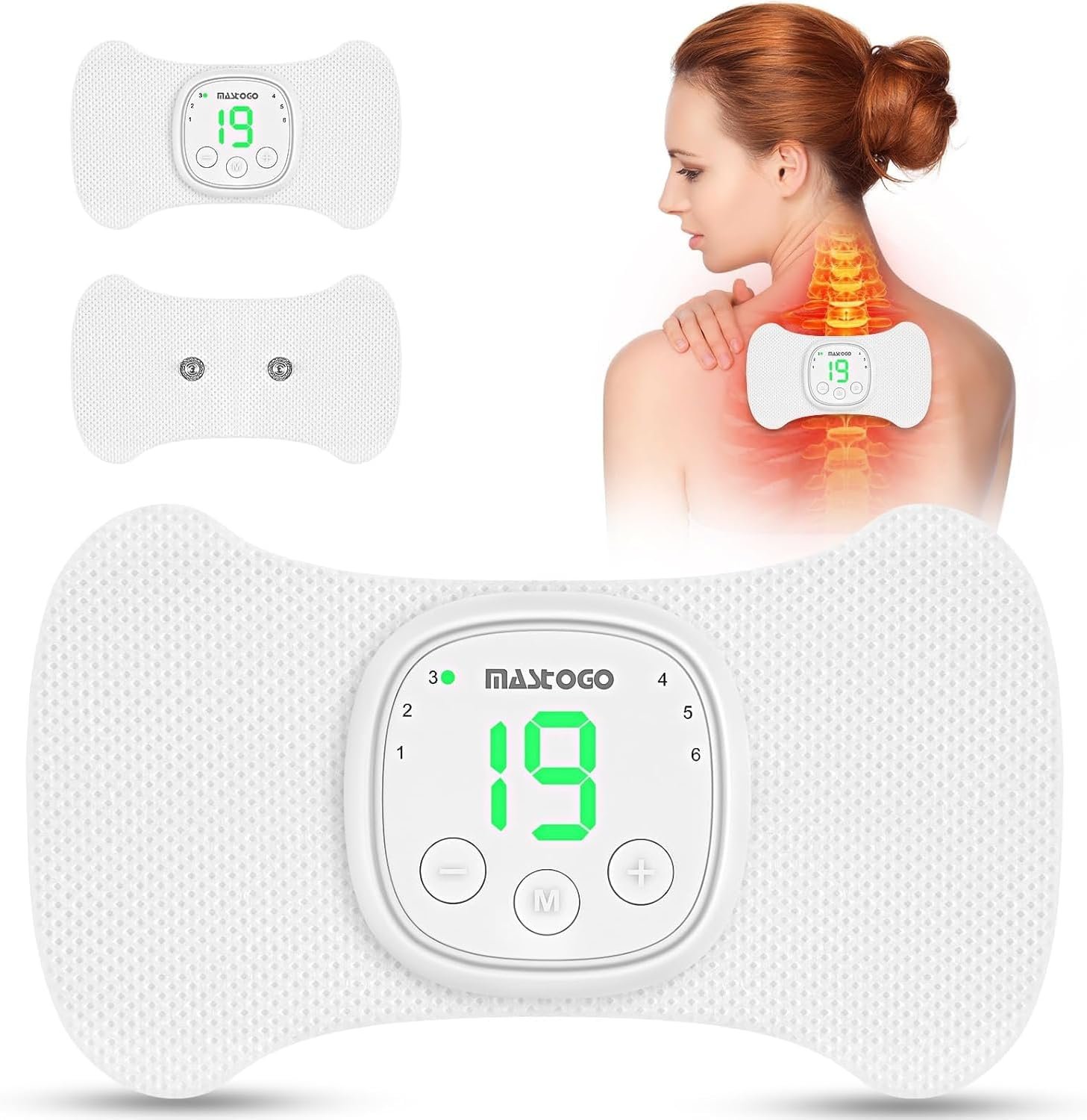 Wireless TENS Unit with Display for Effective Back Pain Relief | 6 Modes and 19 Intensity Levels, Main Unit Button Control, The Mini Version is Easy to Carry, Rechargeable Battery