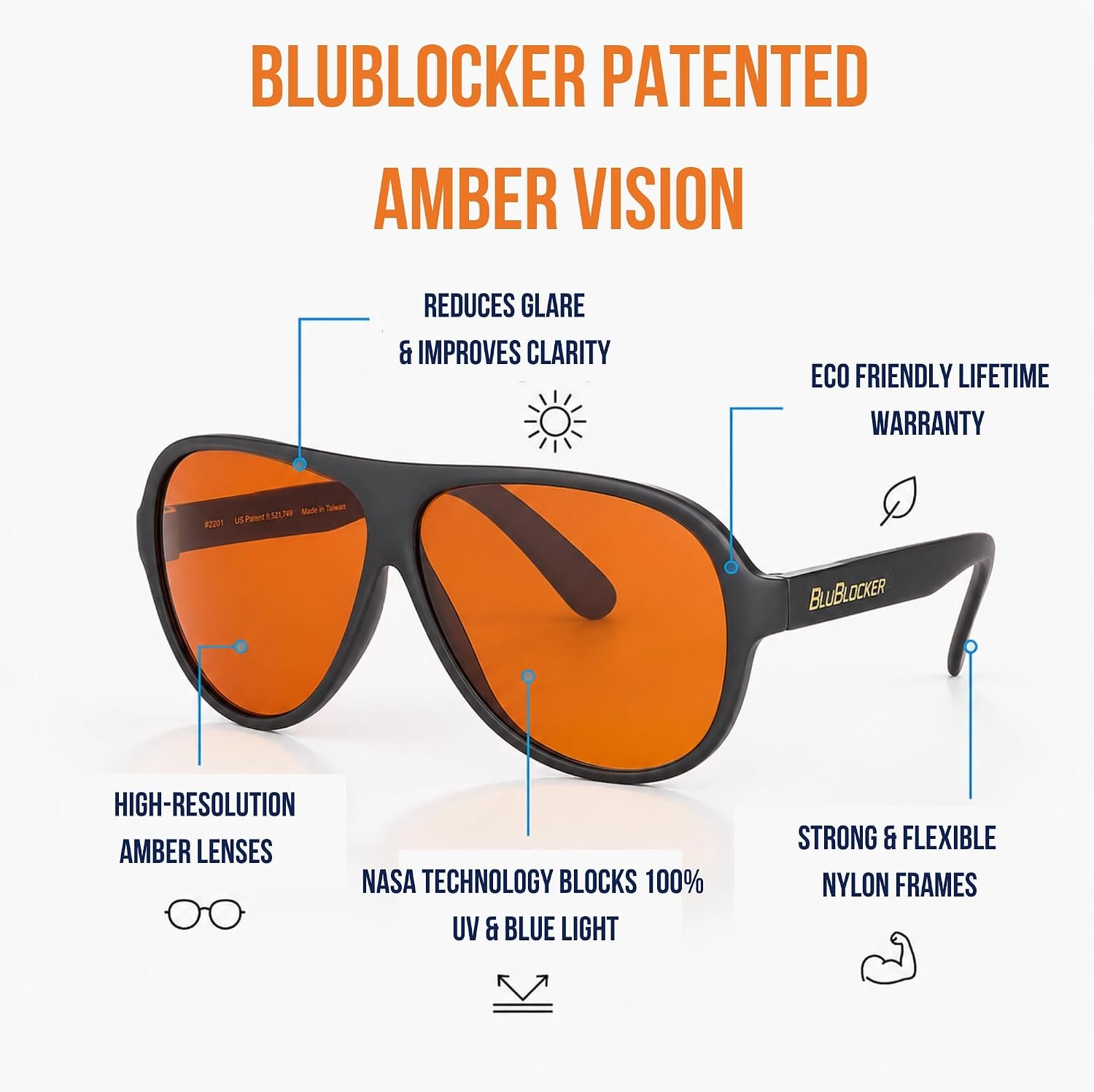Original Aviator Sunglasses | Retro | Blocks 100% of Blue & UV light | For Men & Women | Reduce Glare & Eye Stress