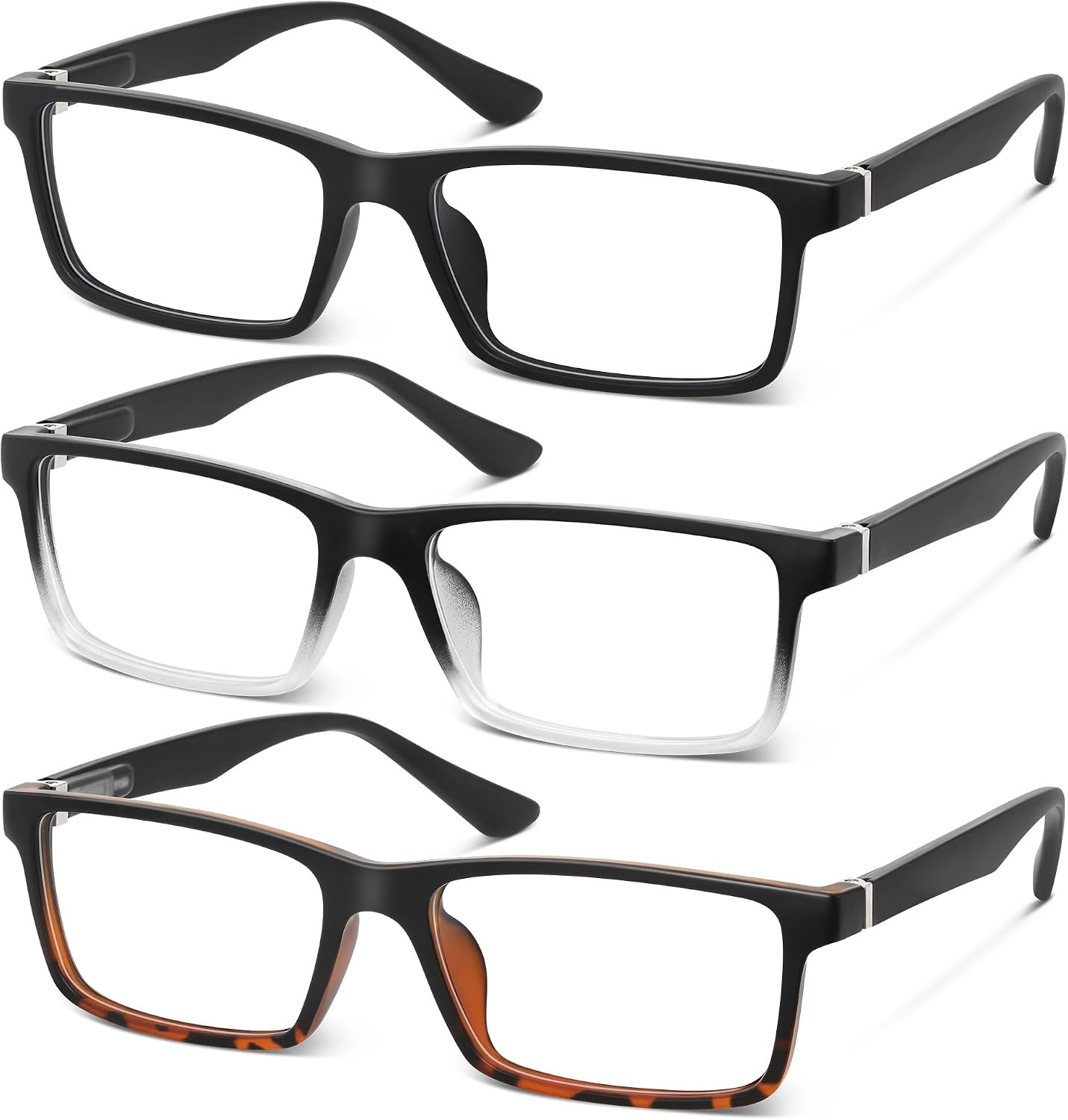 3pairs Reading Glasses Men-Blue Light Blocking Square Readers with Spring Hinge Computer Glasses