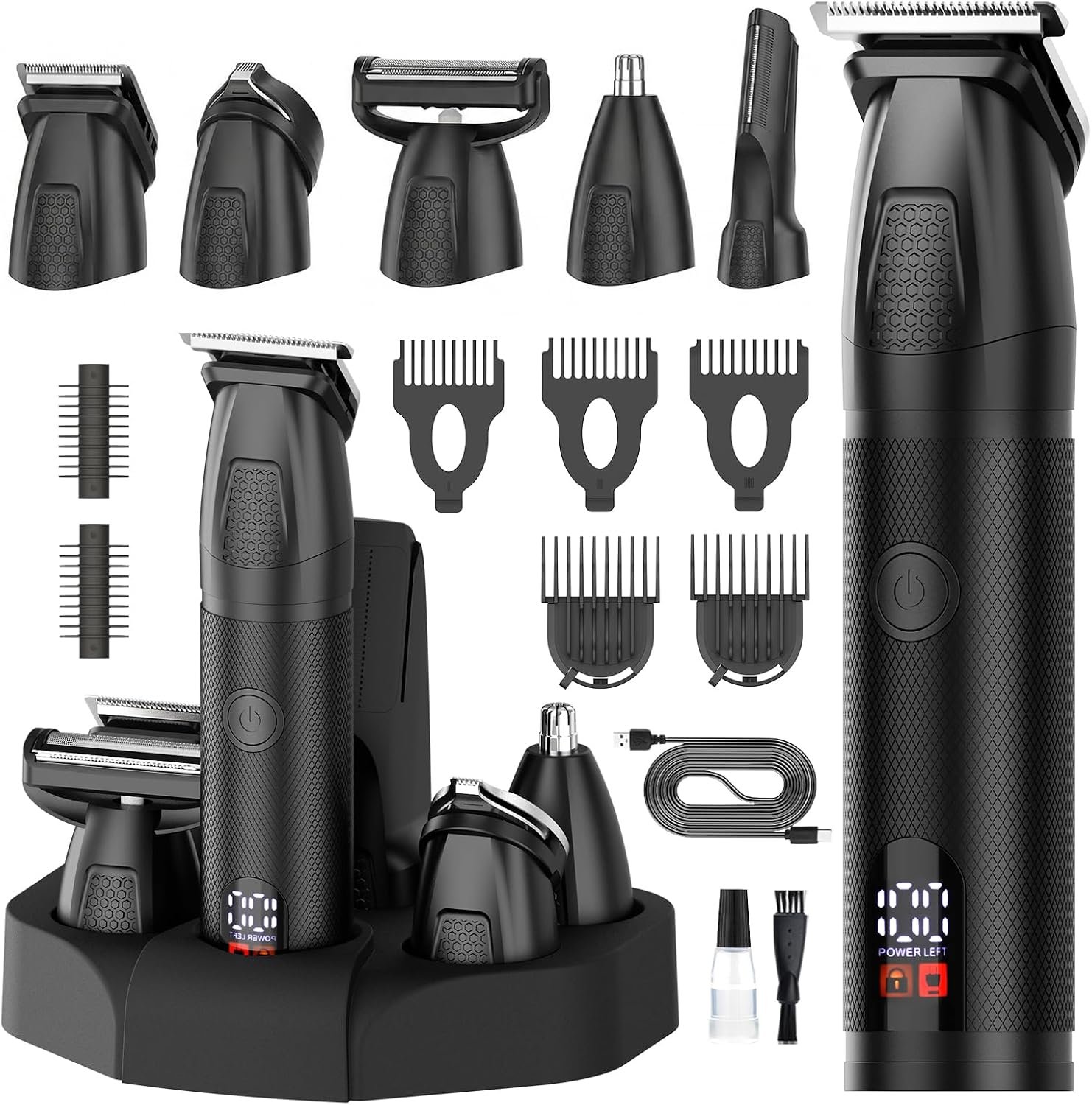 Bomxin Manscape Body & Beard Trimmer for Men,Waterproof,6 in 1 Grooming Kit | Professional Manscape Trimmer,Multifunctional Mens Grooming Kit,Wet/Dry,No Nick,Rechargeable,Charges Via Type-C Dock