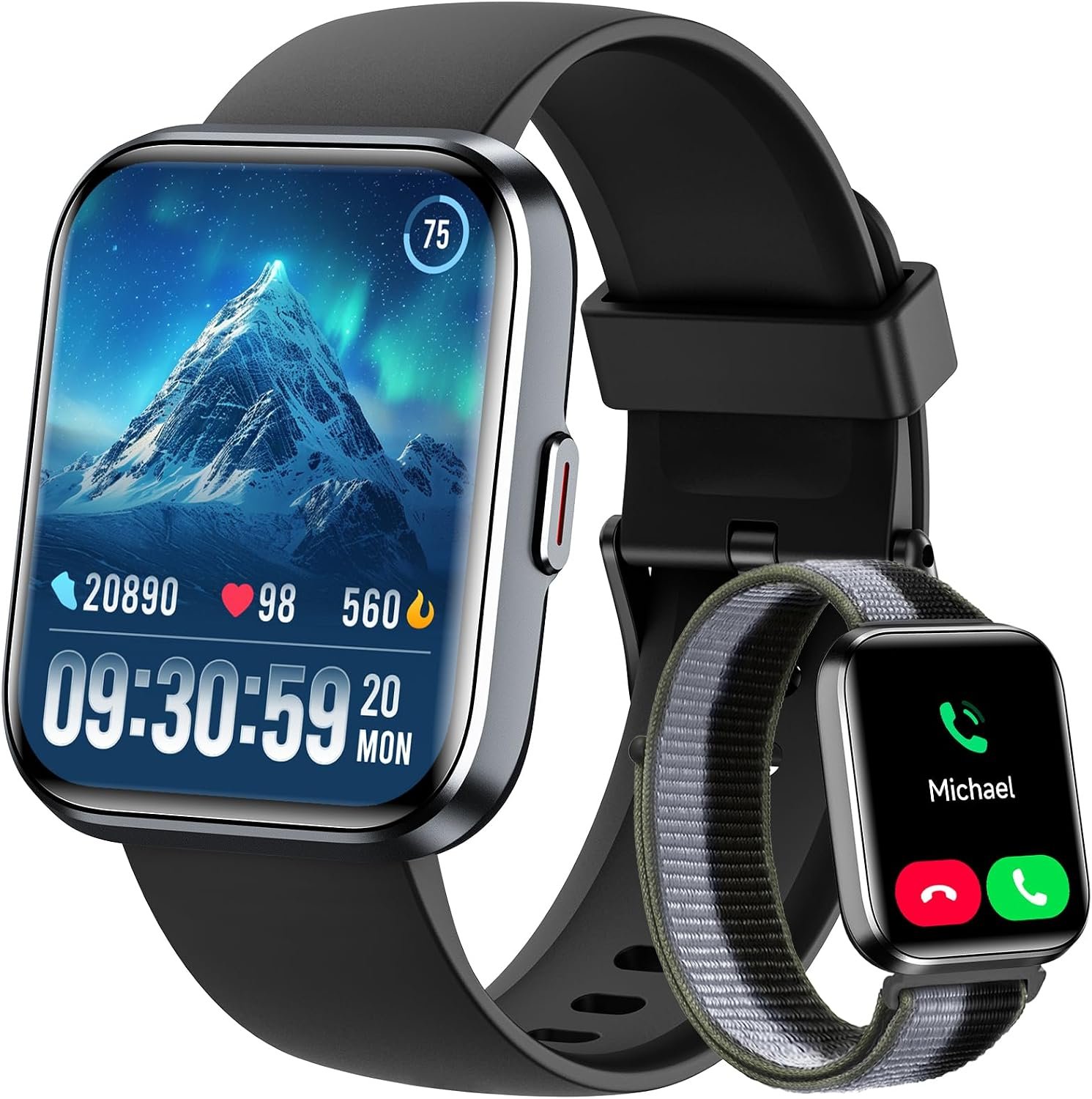 Smart Watch for Men Women, 1.8″ Fitness Tracker for Android & iPhone, Answer/Make Calls, Alexa Built-in, Heart Rate/Sleep/SpO2 Monitor Smartwatch, 3ATM Waterproof Watches, 101+ Sport Modes, 2 Bands