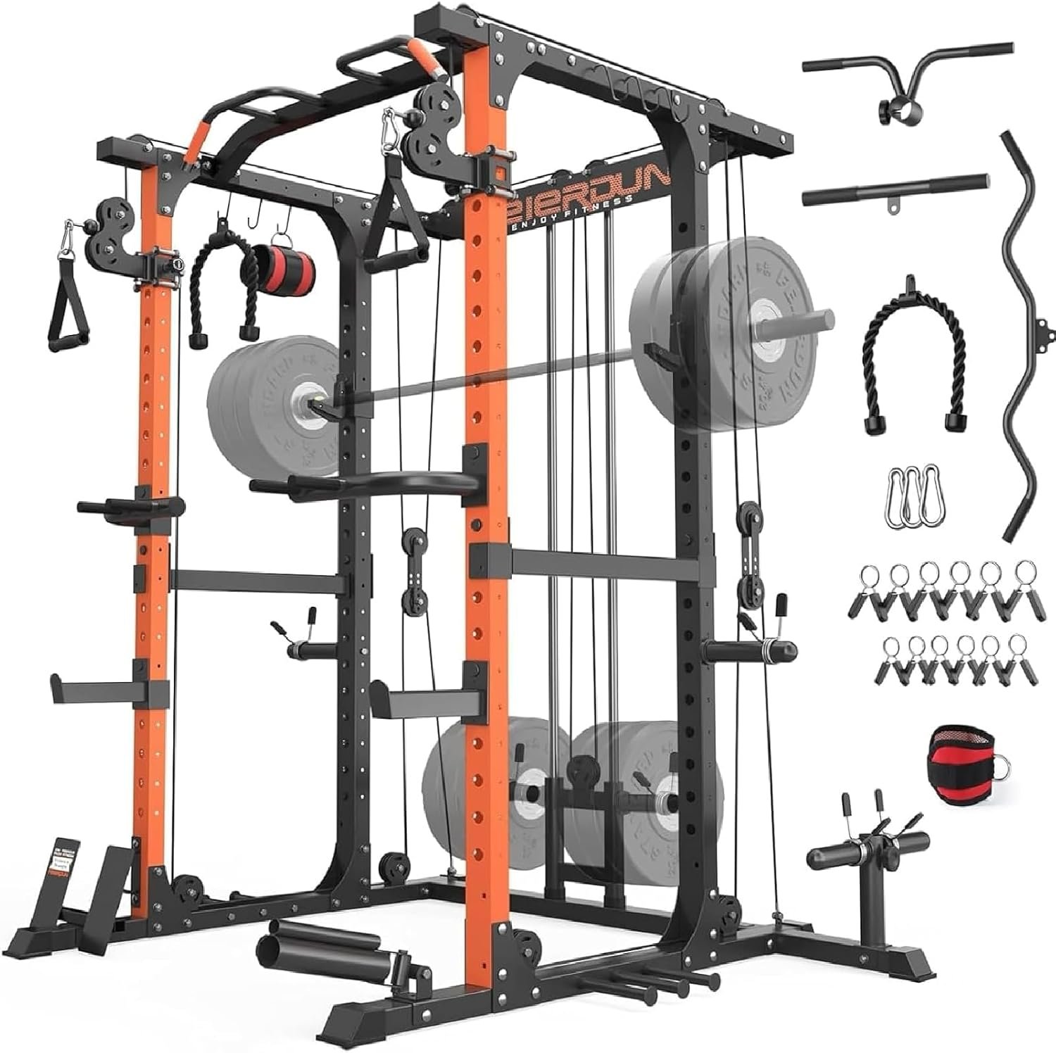 FEIERDUN RK4 Power Rack, Power Cage Multi Function Squat Rack with Cable Crossover System,2000LBS Capacity with LAT Pulldown,10-in-1 Home Gym