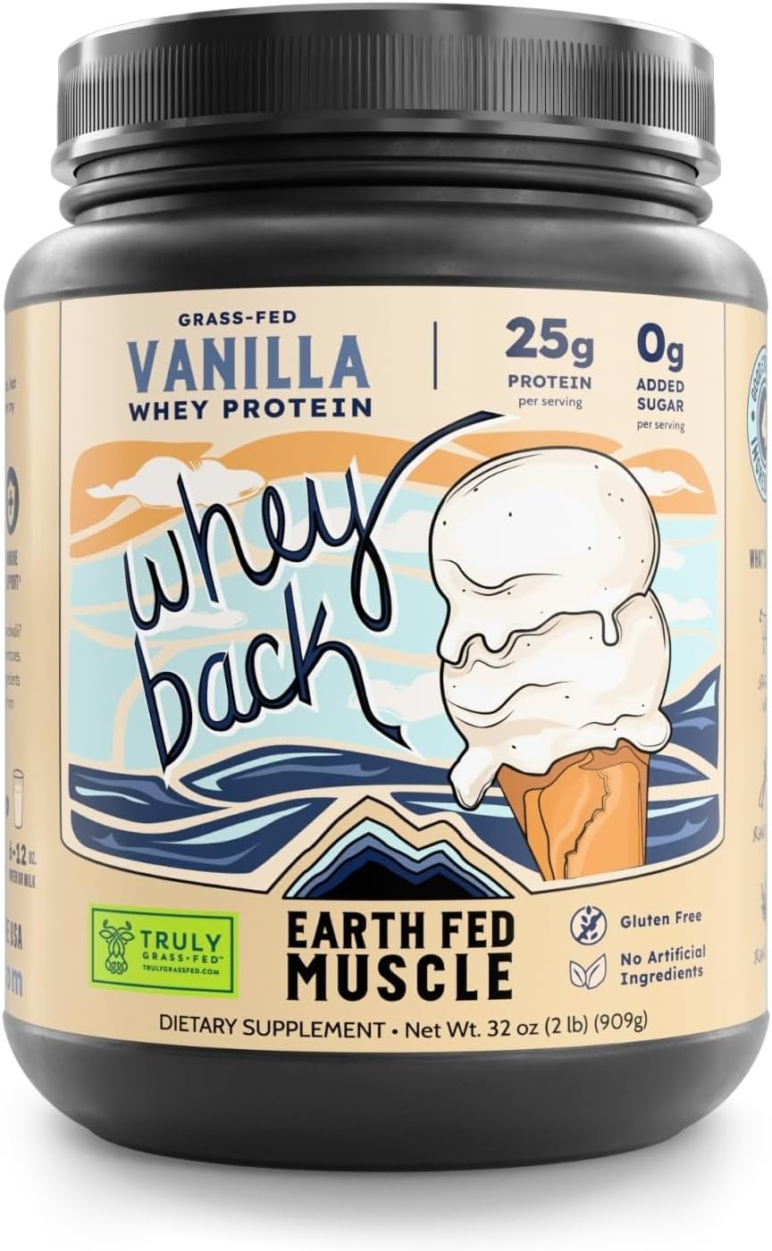Earth Fed Muscle Whey Back Vanilla Irish Grass Fed Whey Protein Isolate | 25g protein per scoop, Third-Party Certified. Smooth vanilla, zero artificial sweeteners. Cold-processed in Ireland.